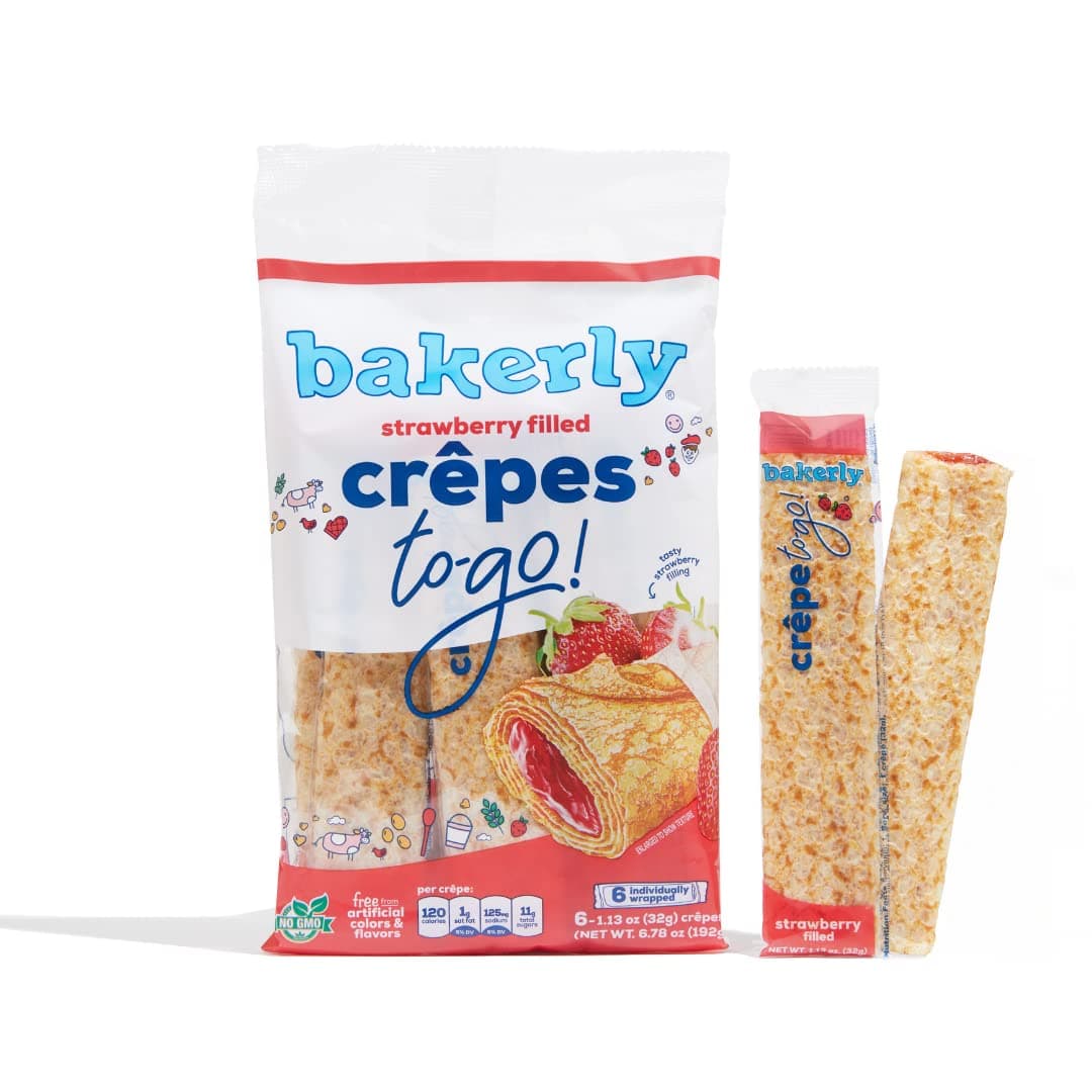 Strawberry Filled Crepes to go! Non GMO, Free from Artificial Flavors & Colors, Pack of 9, 6-Count (54 Total Crepes)
