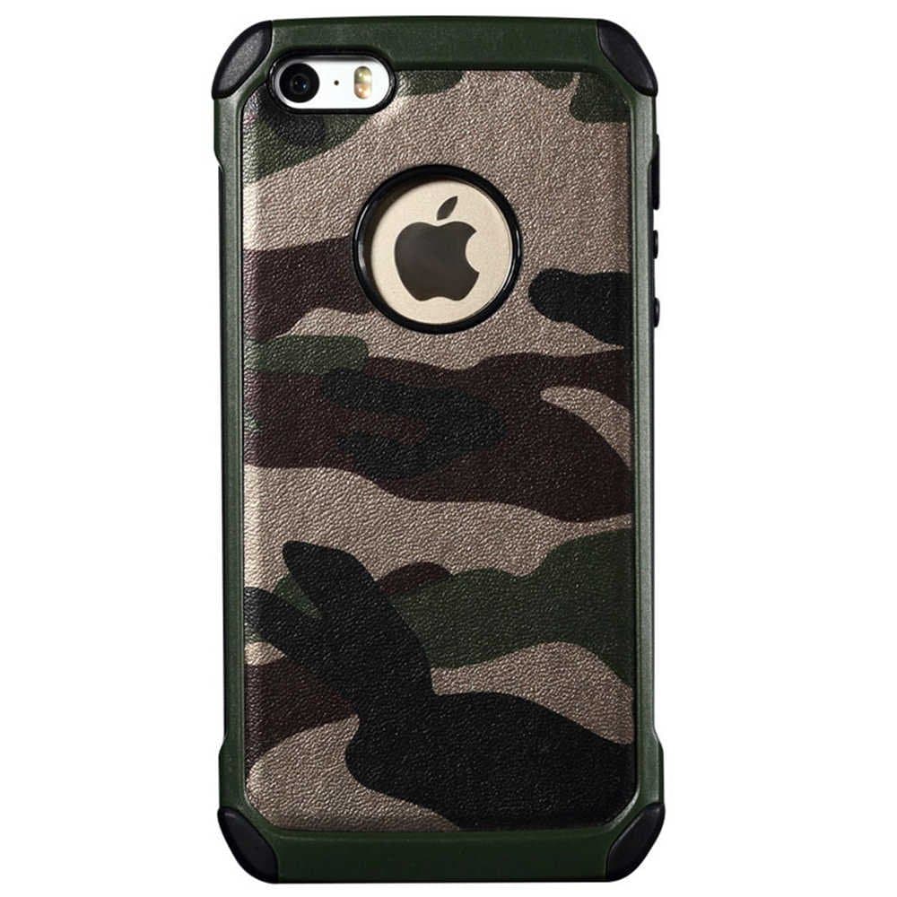 Casbay Apple iPhone 5/5s/SE Phone Case High Impact Shockproof Dropproof Defender Armor Plastic and Leather TPU Hybrid Rugged Defender Armor Camouflage Case for Apple iPhone 5/5s/SE - Green