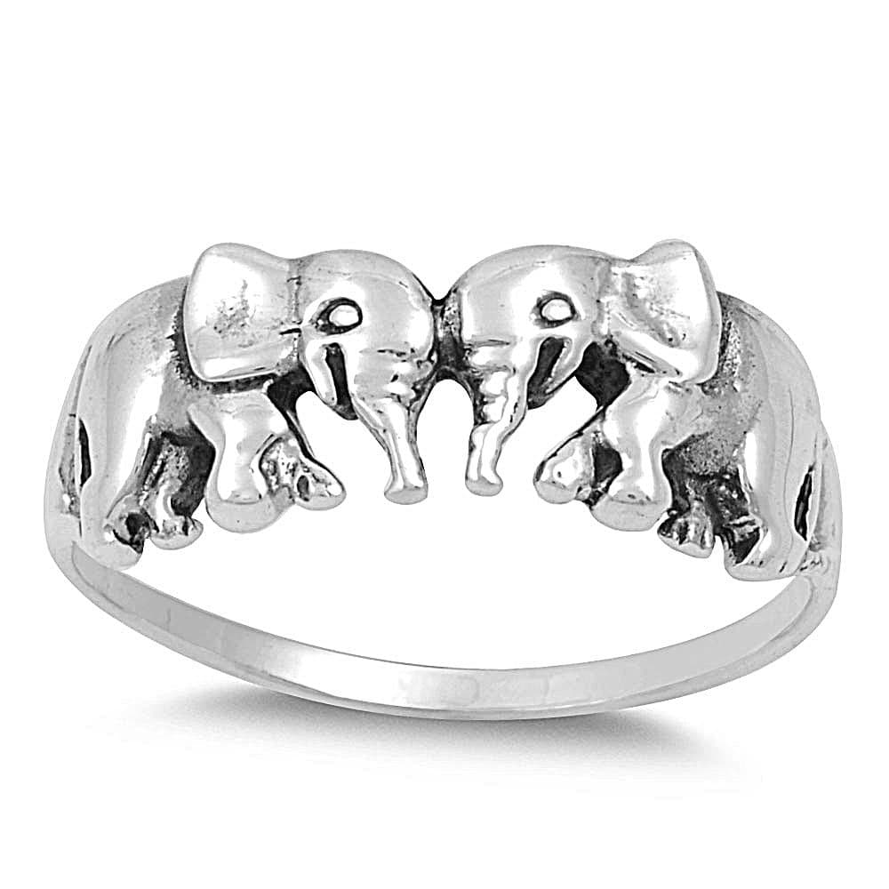 SILVERCLOSEOUT Sterling Silver Double Elephant Ring (Size 4-10)