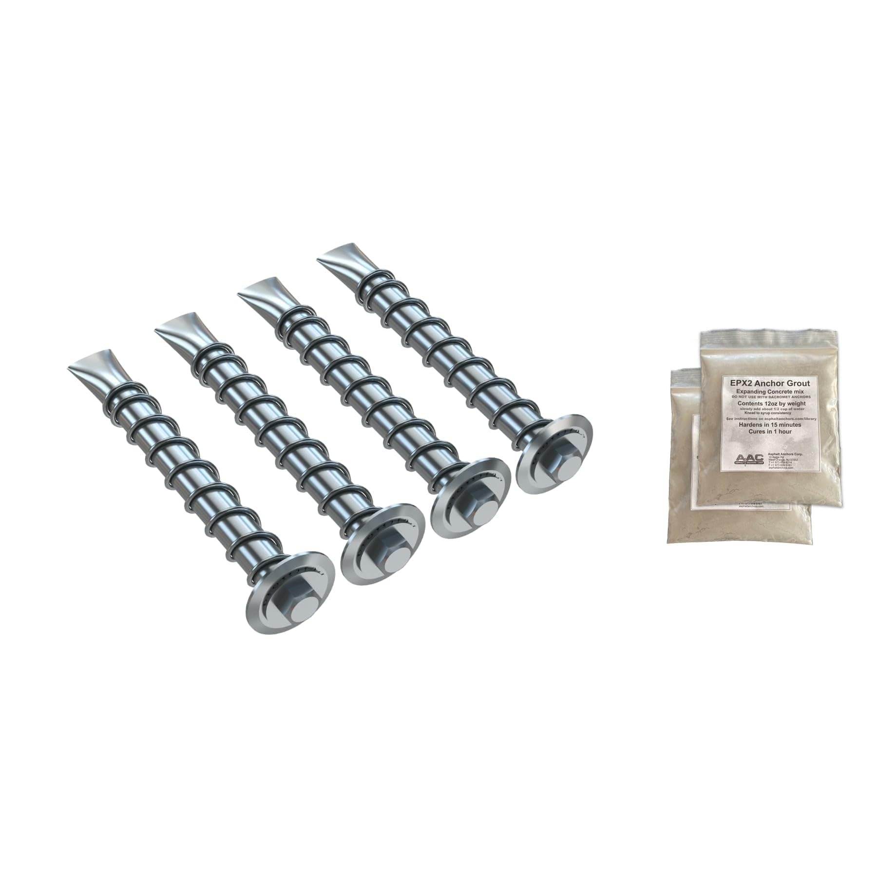 AK-4 Asphalt Anchor & Grout Kit - Four 1500 lbs. Pull Rated SP10-38 Chemical Anchors (5/8" x 6") with 2 EPX2 Anchoring Cement Bags