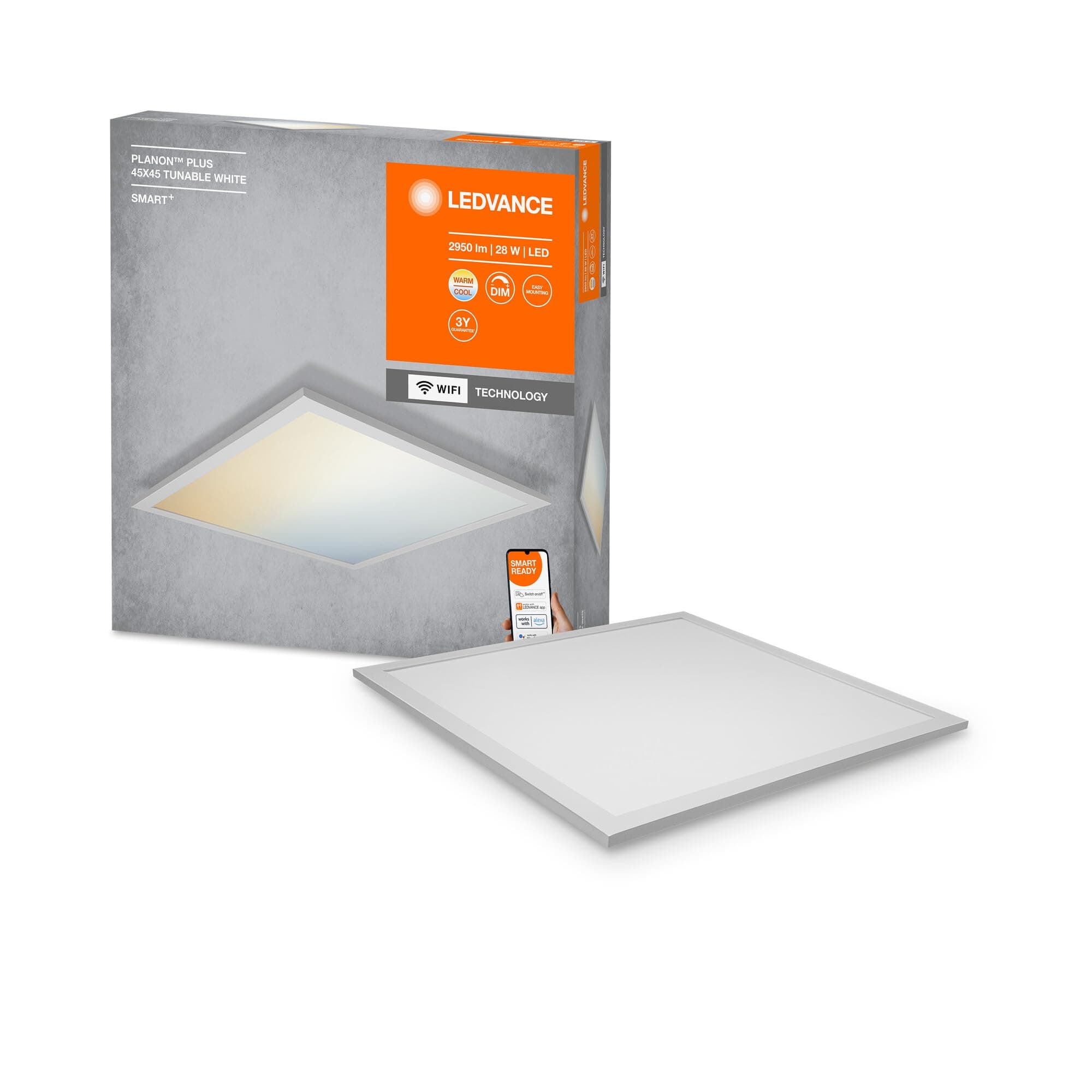 LEDVANCE Smart LEDPanel Luminaire with WiFi Technology for Inside, Tunable White (3000-6500K), 450 mm X 450 mm, Compatible with Google and Alexa Voice Control, Smart+ ORBISPLUS Tunable White