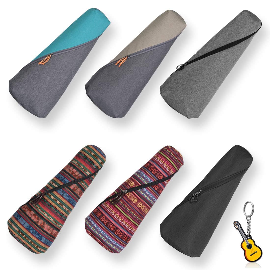 longteam Linen Cylindrical Ukulele Case 10mm Sponge Portable Waterproof Ukuleles Bag Cover Uke gig Bag with Accessory Storage Pocket