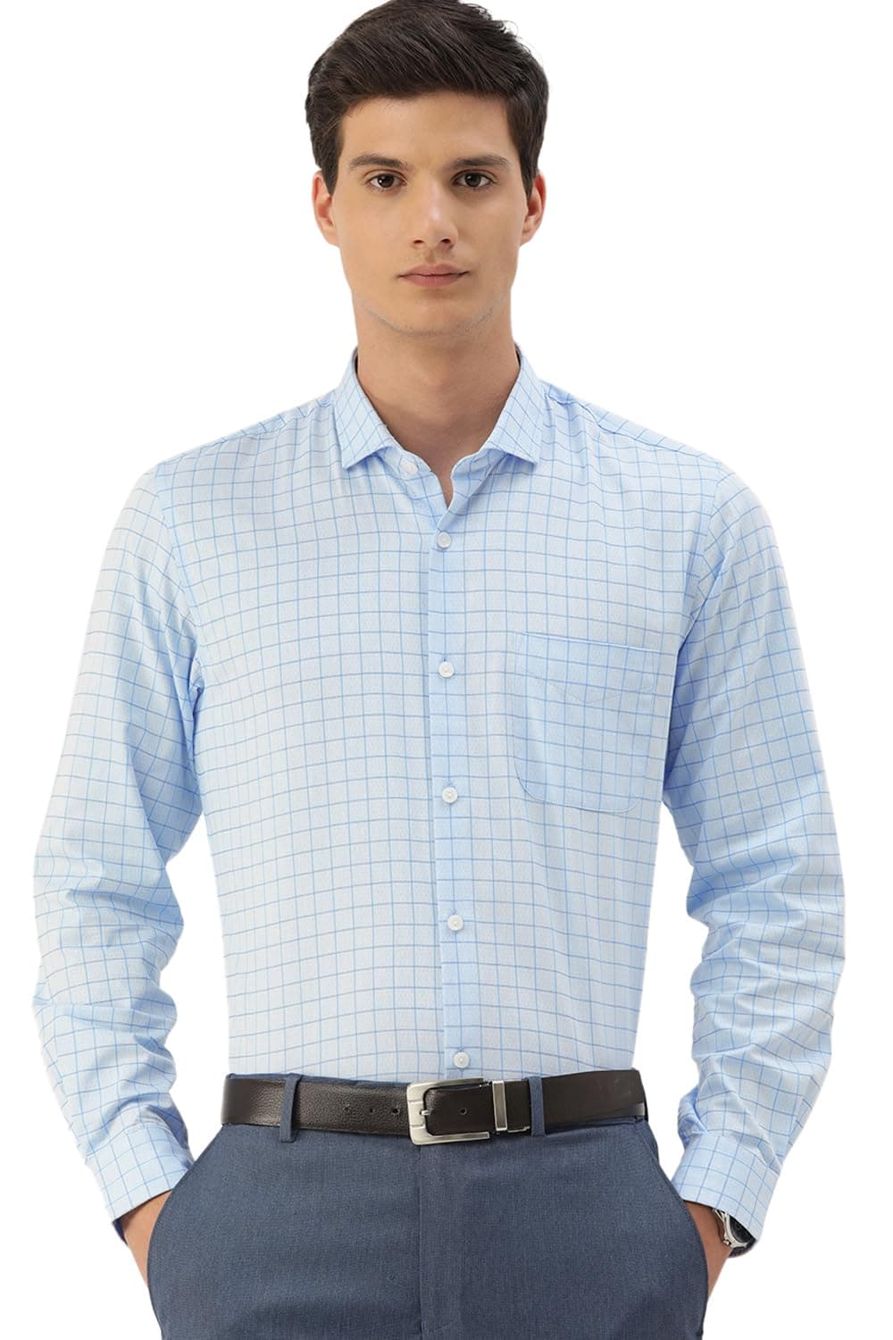 Peter England Men's Micro-Checkered Formal Slim Fit Full Sleeve Shirt | Cotton Rich