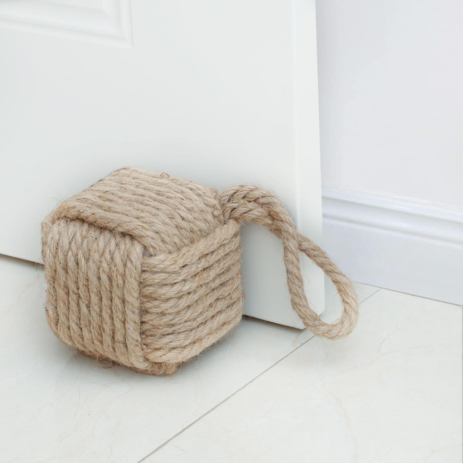 Marwood Rope Knot Door Stops Decorative Nautical Door Stopper Handmade with Handle, Jute Weighted Interior Doorstop Sailor Knot for Door and Window - Square (5" x5”, 4.4lbs)