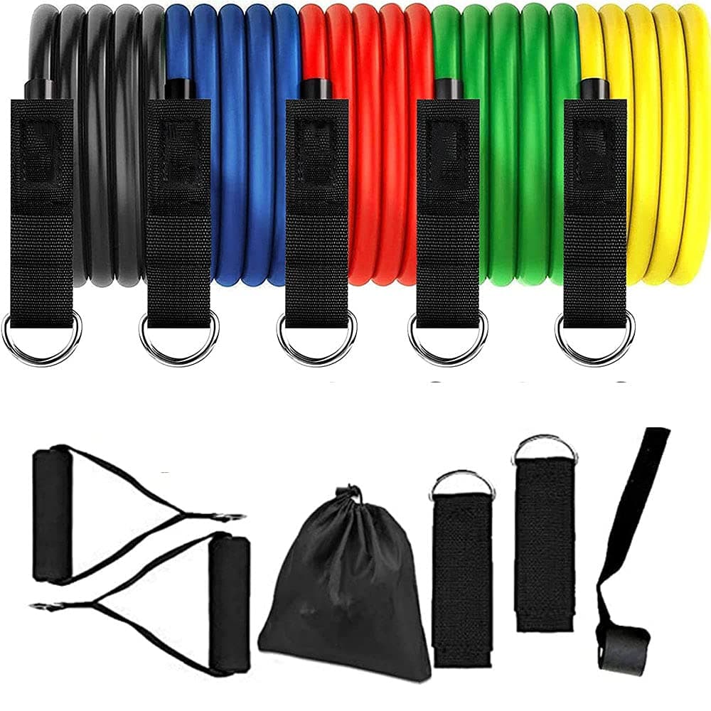 XDSP Exercise Resistance Bands Set 5 Fitness Tubes Tension Bands Fitness Stretch Bands, Door Anchor, Ankle Straps, Loop, Yoga, Fitness, for Men and Women