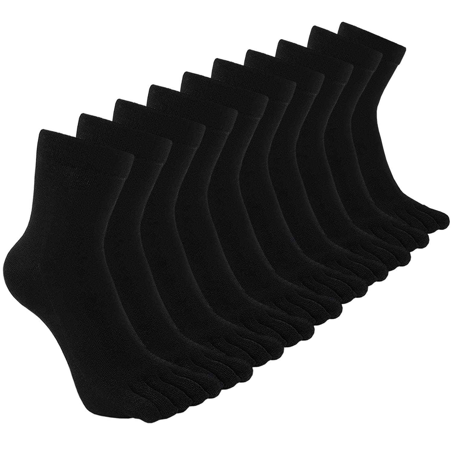 Mens Toe Socks Cotton Athletic Running Five Finger Crew Socks, 5 Pairs