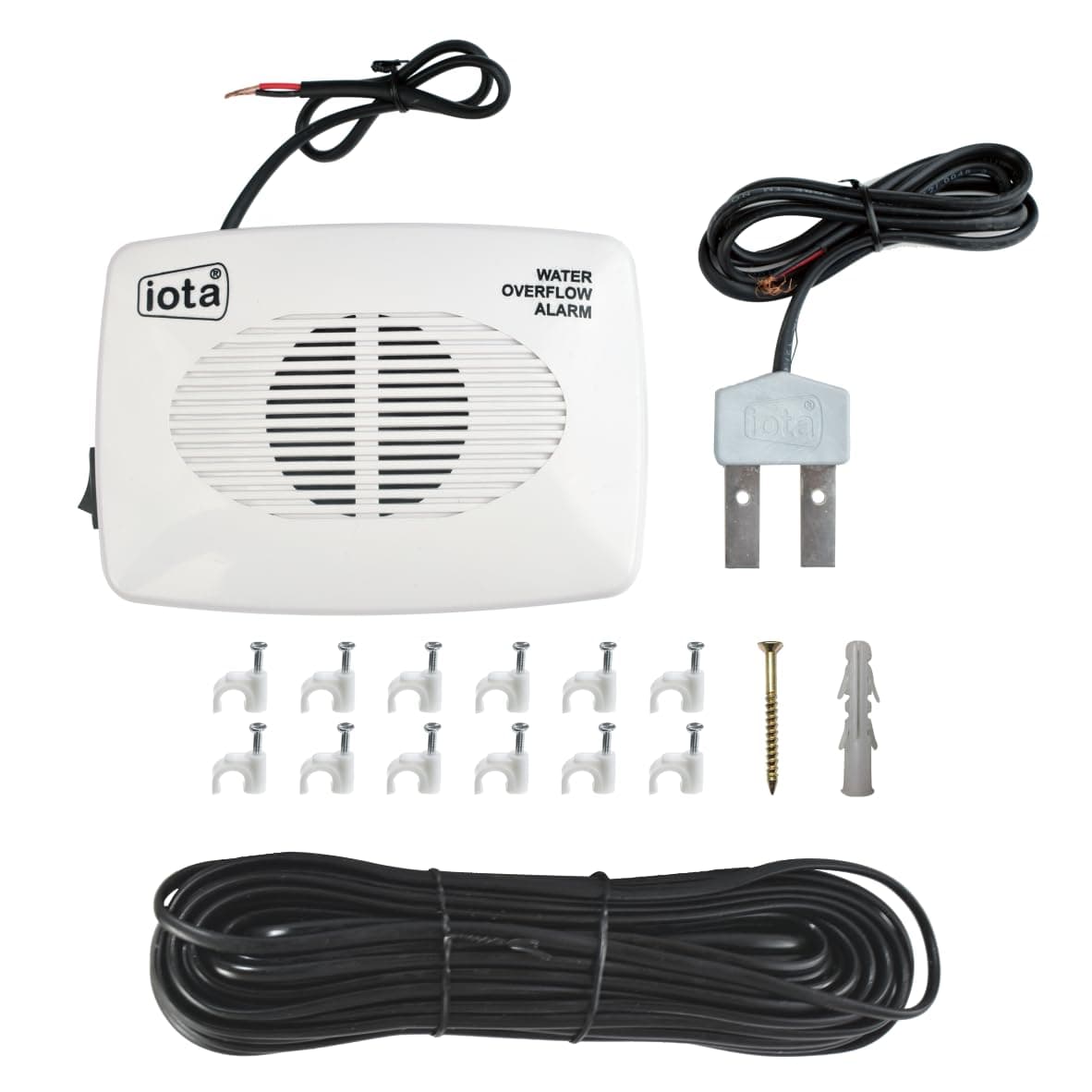 iota H-1 Water Tank Alarm Kit - Overflow Control Bell, Cell Powered, Human Voice Includes Water Alarm, Sensor, 40 Feet Wire, Wire Clips, Gitti & Screws - Made in India- One Year Warranty