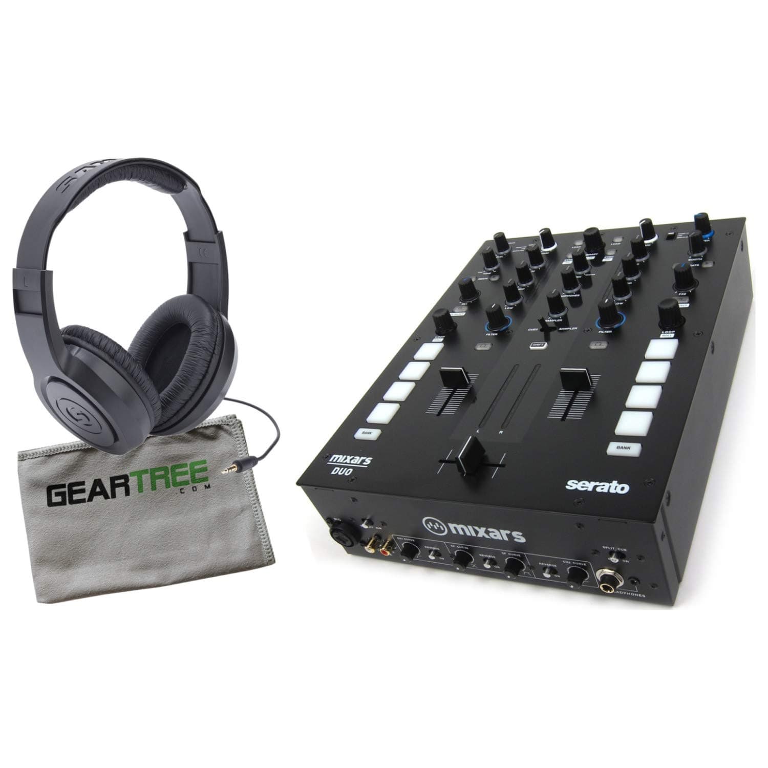 Mixars DUO MKII (w/Galileo Crossfader) Serato DJ Mixer Bundle w/Headphones and C