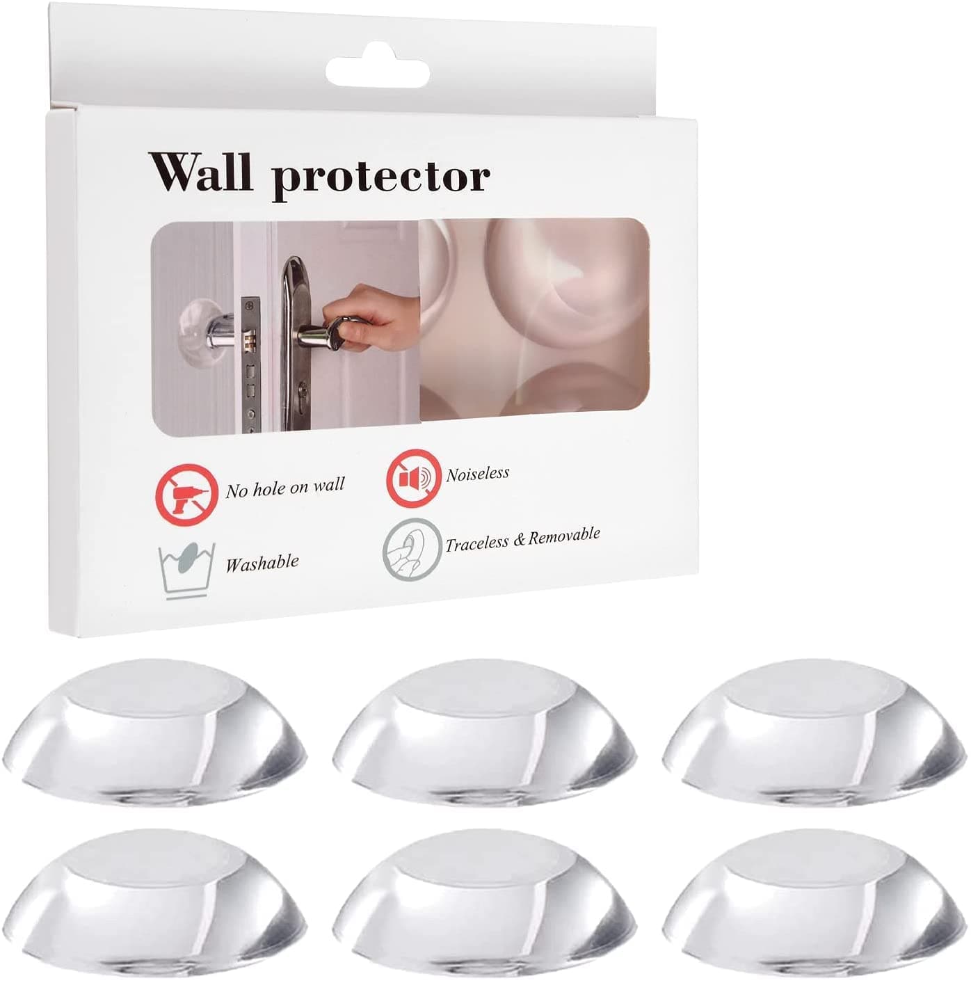 Door Knob Wall Protector (Pack of 6) – Transparent Self-Adhesive Rubber Bumper Pads for Wall Protection, Door Stopper, Noise Dampening, Reusable Shock Absorber for Home & Office