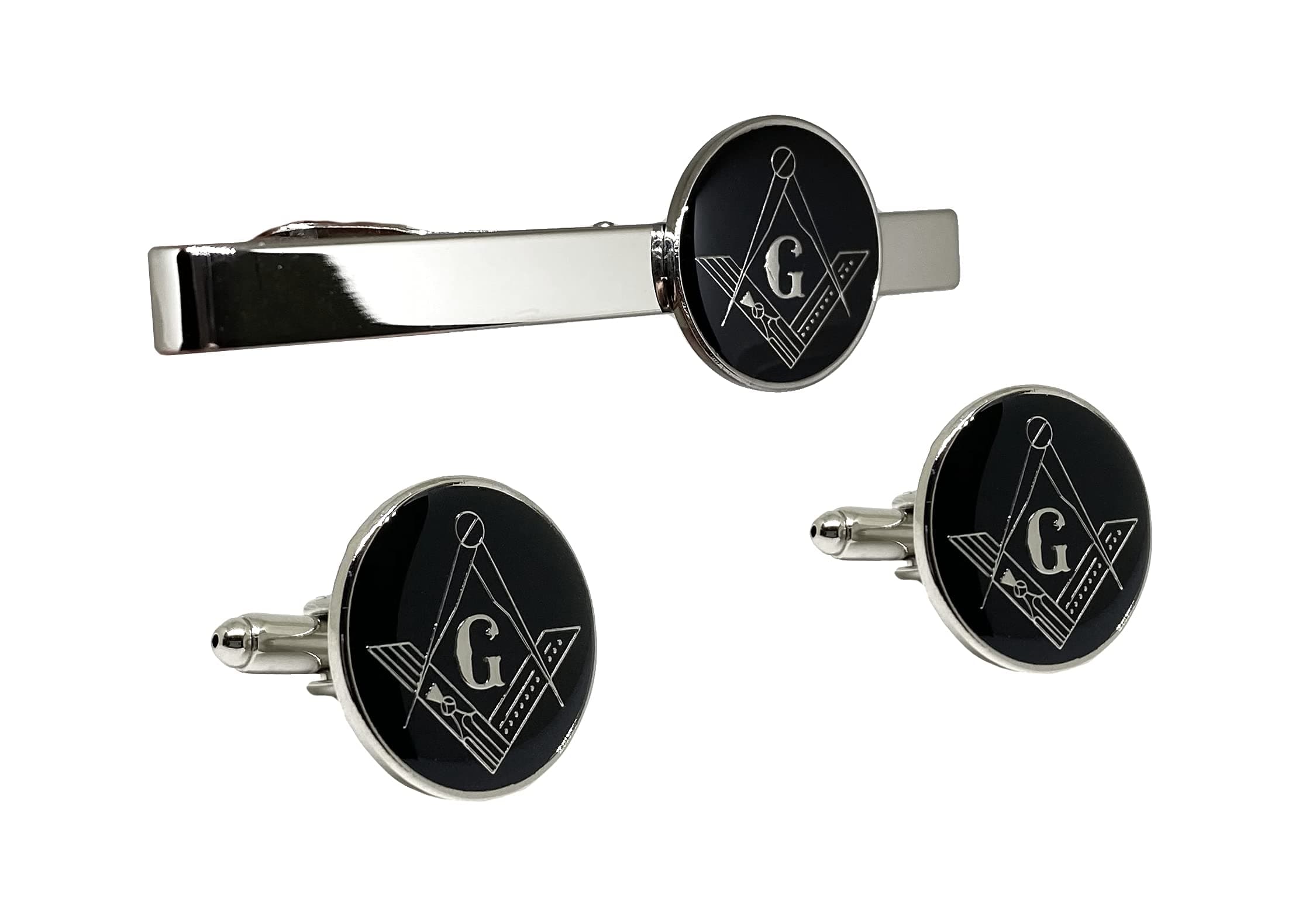 Masonic Freemason Square Compass Tie Clip Cufflinks TieBar Accessory Set