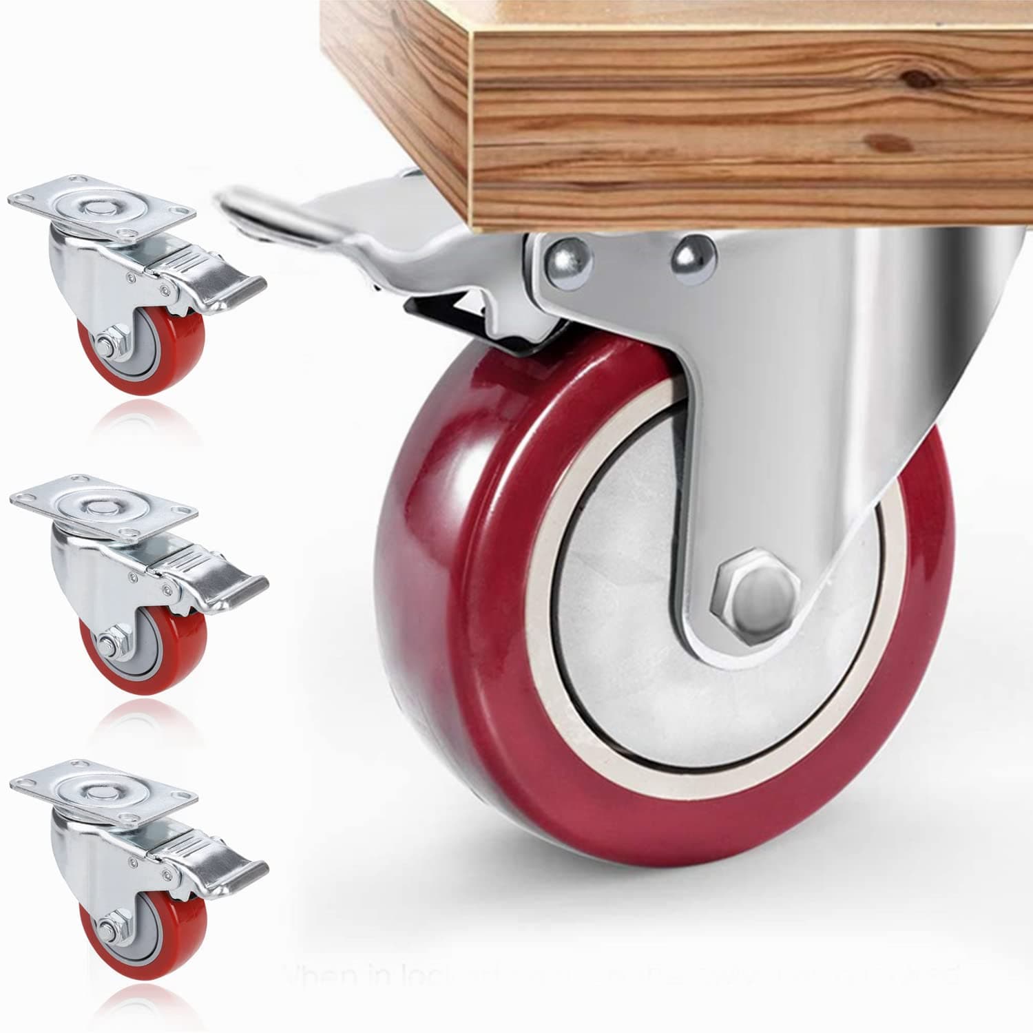 AUTDERPack of 4 Furniture Castors, Heavy Duty Castors with Brakes, Castors for Furniture 75 mm Maxi 544 kg, Swivel Castors for Furniture, No Traces & Quiet, Transport Castors for Pallet Furniture,