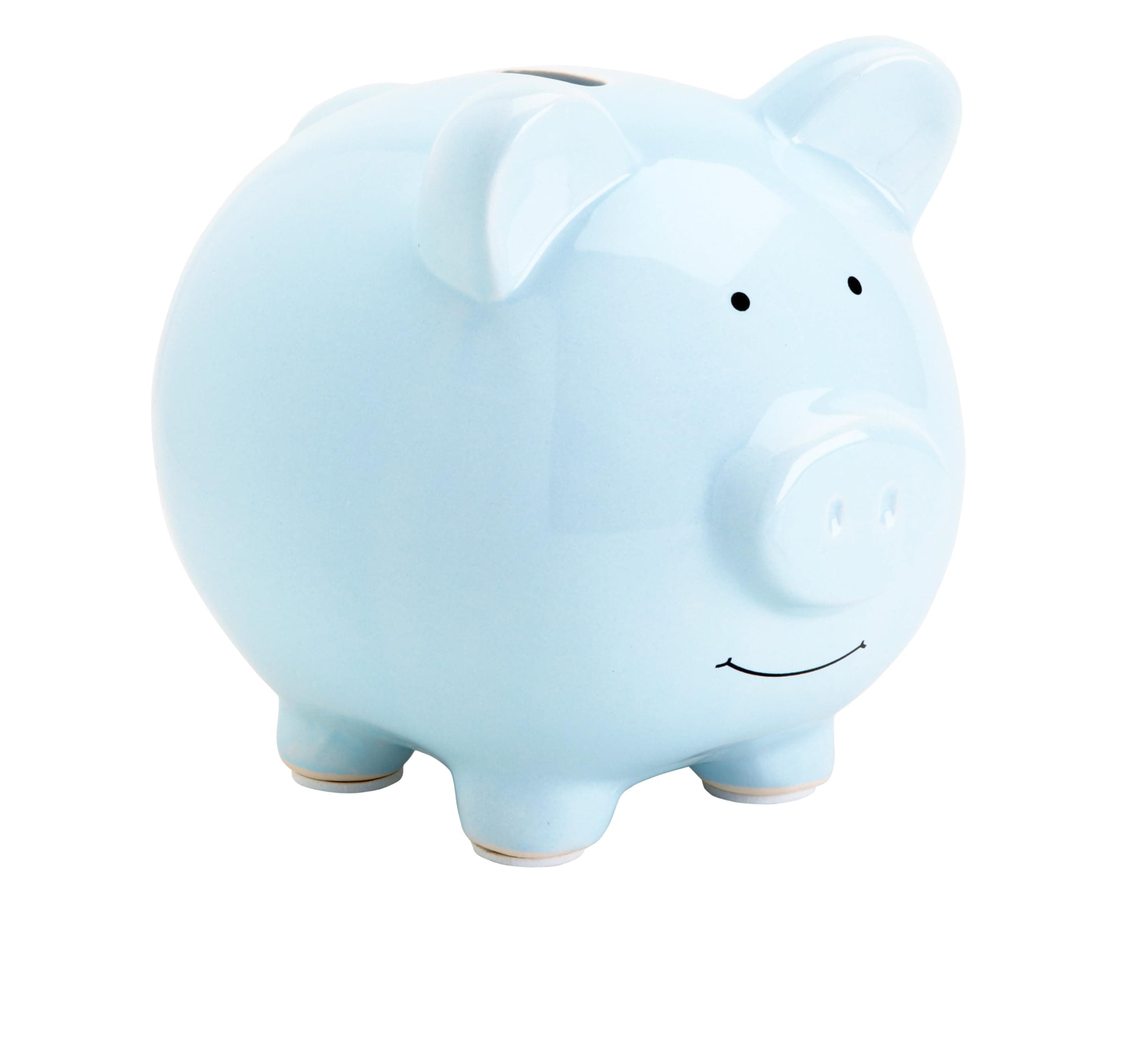 Pearhead Large Ceramic Piggy Bank, Light Blue, Ideal for Boys and Girls, Money Savings and Coin Bank, Perfect Baby Boy Nursery Décor, Kids