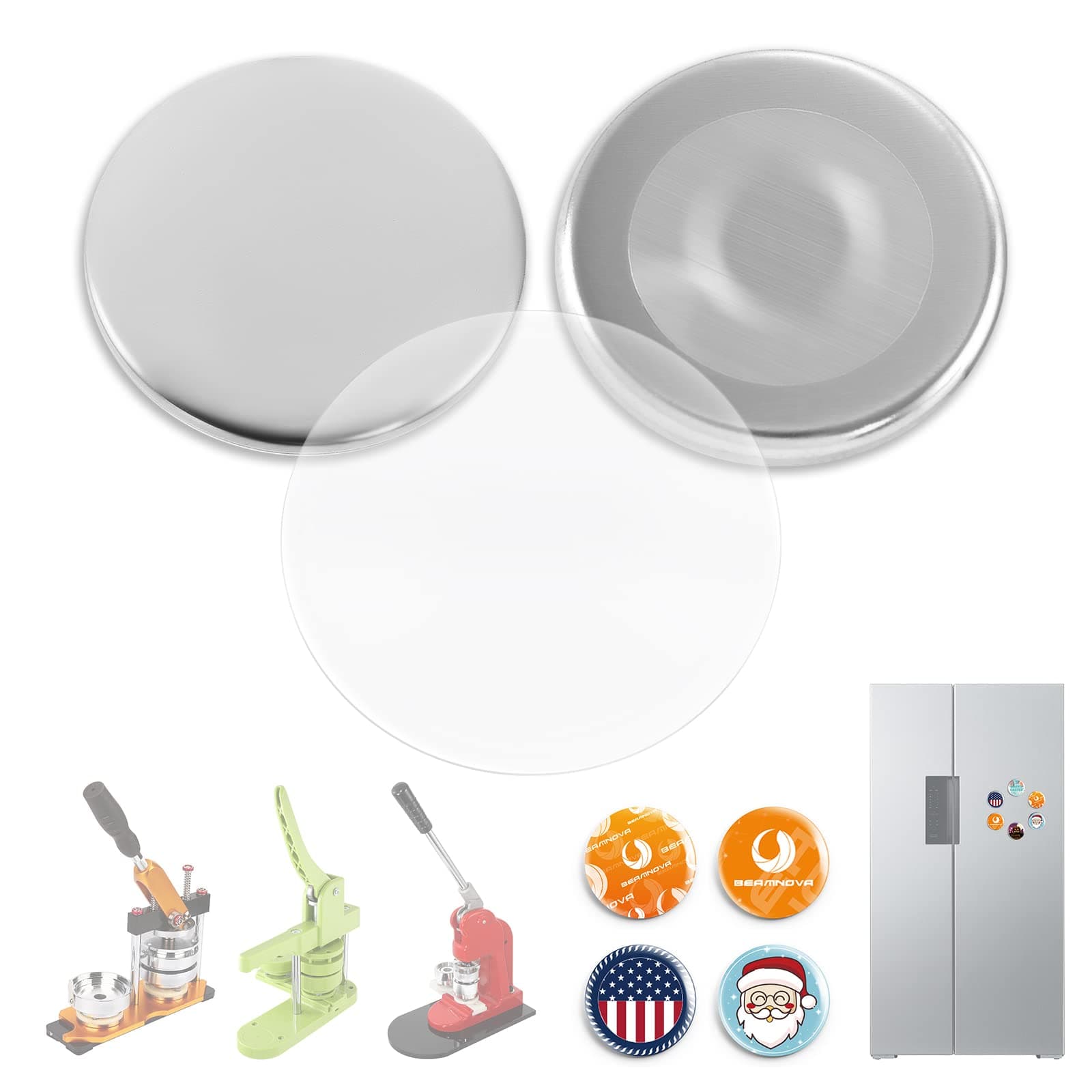 BEAMNOVA 100 Sets of Metal Button Parts Supplies Fridge Magnet 32mm / 1.26 in (Approx. 1-1/4 inch) for Button Maker Machine DIY Round Pin Maker, Supplies Only, Machine NOT Included