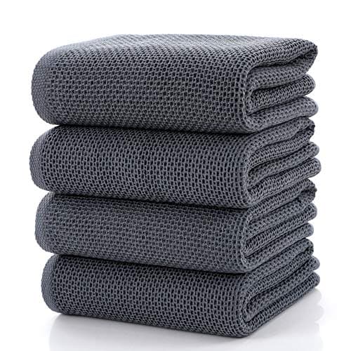 CC Caihong Towels Waffle Weave Drying Cotton Large Lightweight Thin Knit Bath Towel Set - (4 Pack 27 inch x 55 inch) - Grey Blue