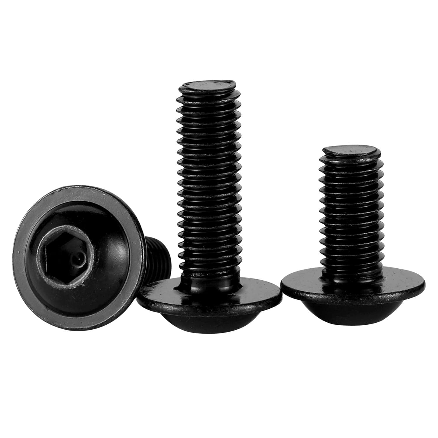 M6-1.0 x 16mm Flanged Button Head Socket Cap Screw Bolts, Allen Socket Drive, Stainless Steel 304, Black Finish, Quantity 25