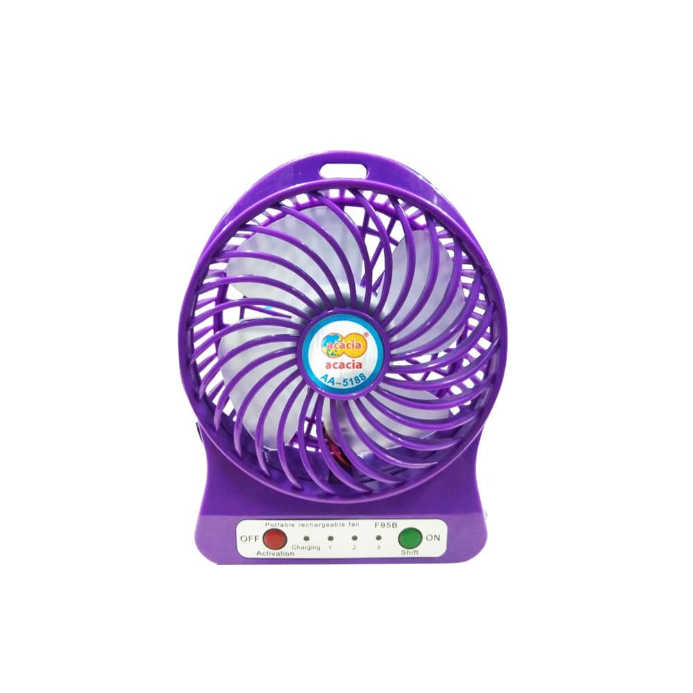 Portable Mini Fans, Rechargeable LED Fan Air Cooler Operated Desk USB with 800mAh Battery and a Carabiner (Purple)