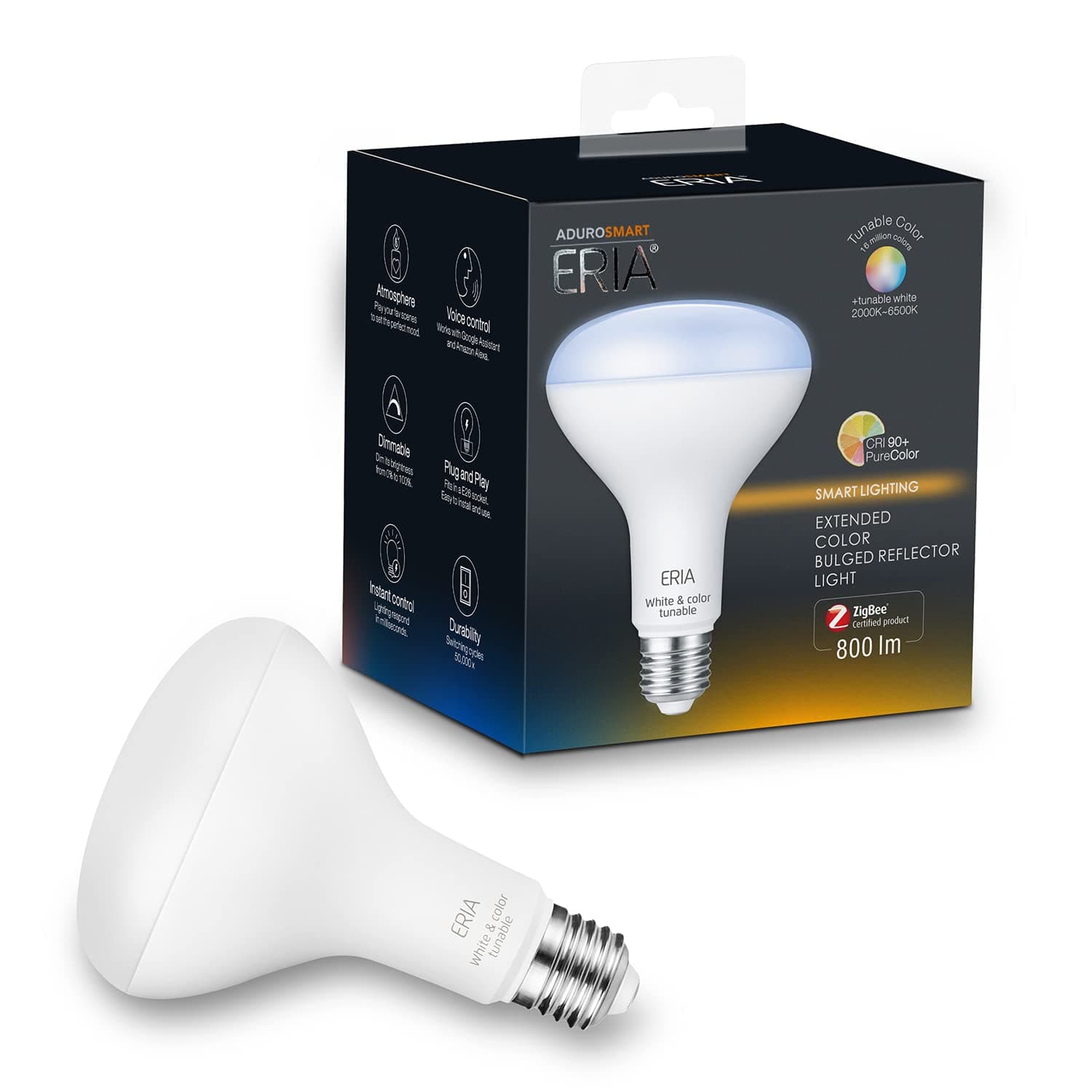 ERIA Zigbee Color BR30 Smart Flood Light, Compatible with SmartThings, Philips Hue, Alexa, Google Assistant and ZigBee hubs