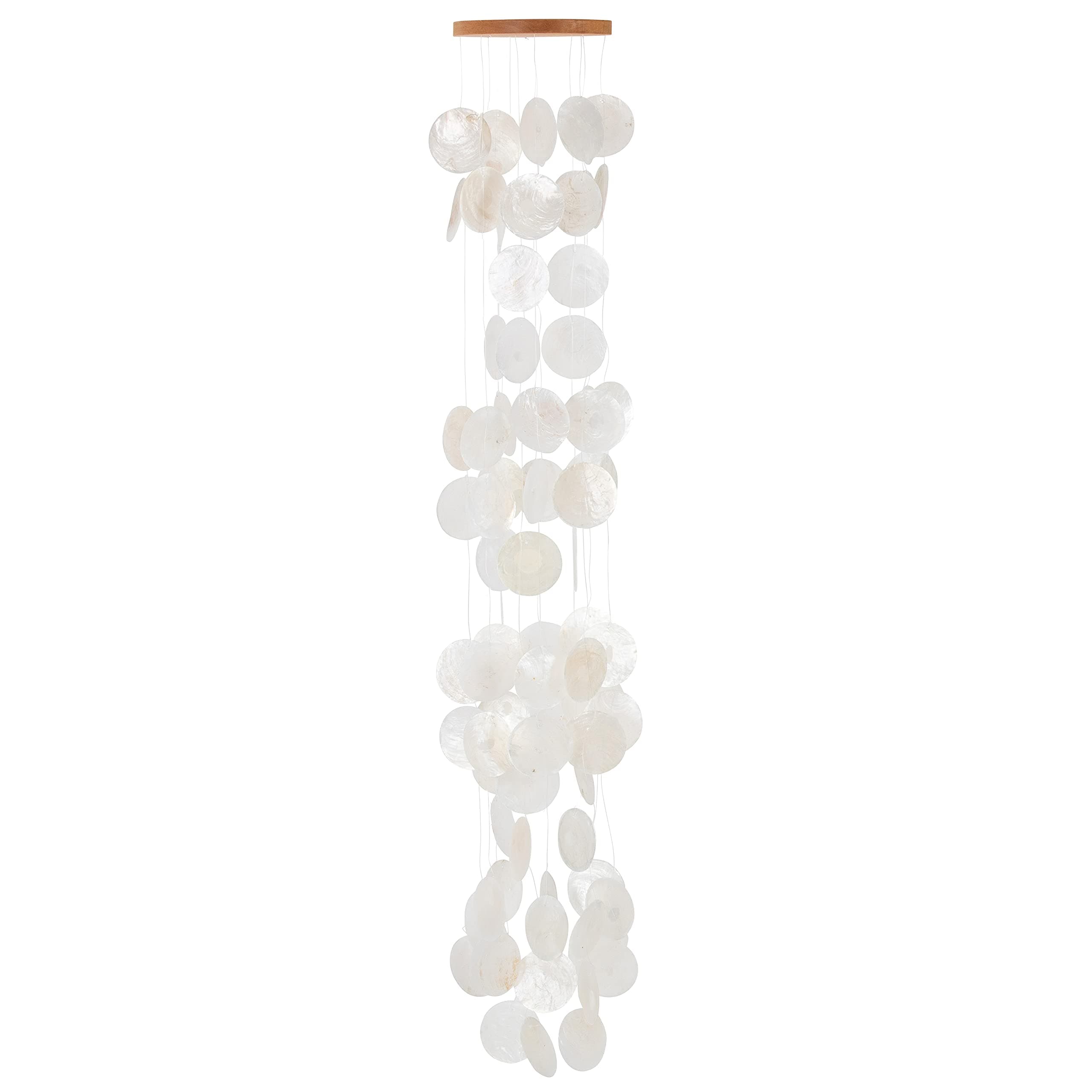 Solange & Frances Shell Wind Chimes. This Capiz Shell Wind Chime is Natural and 40 inches Long. This is A Great Gift for Mom. This Outdoors Windchime is The Perfect Chimes Decor.