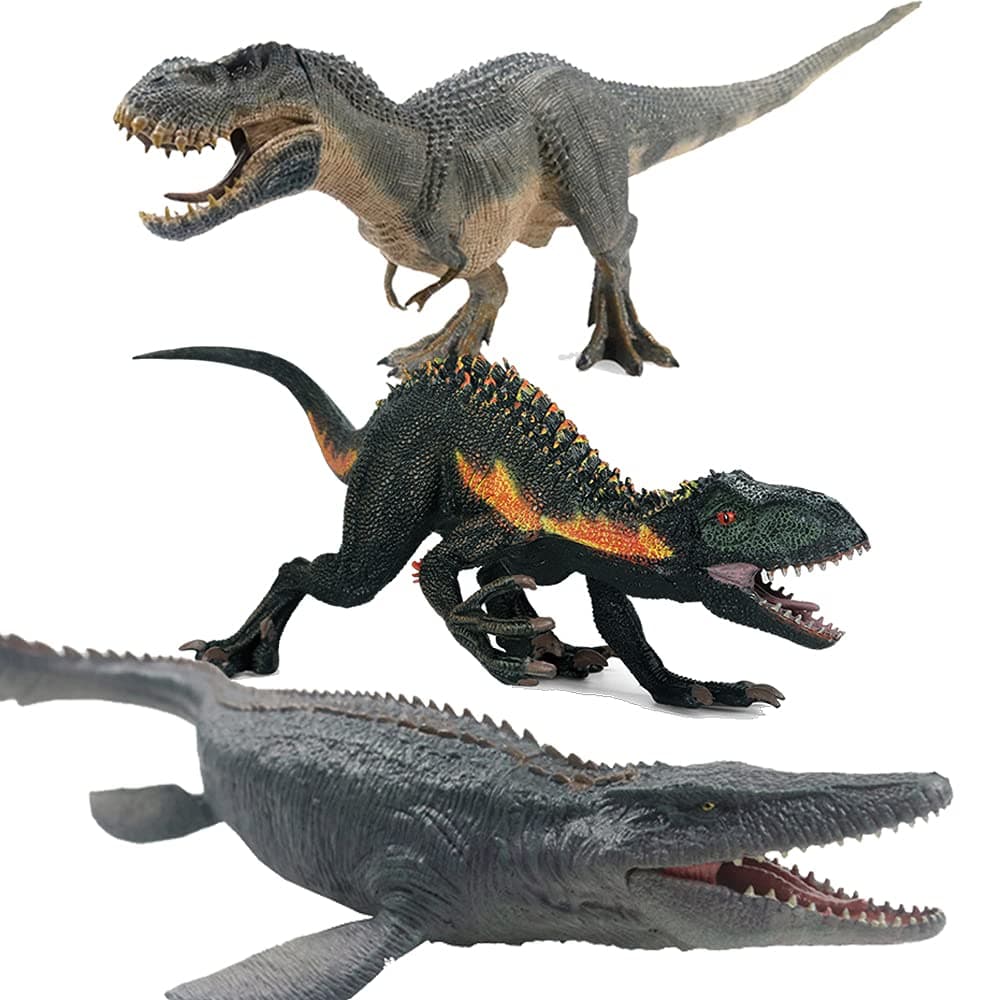 EOIVSH 3PCS Dinosaur Toys Set: Tyrannosaurus Raptor & Vastatosaurus Rex & Mosasaurus, Large Plastic Dinosaur Figures, Dinosaur Figurine Toys for Gift,Cake Topper,Party Favor