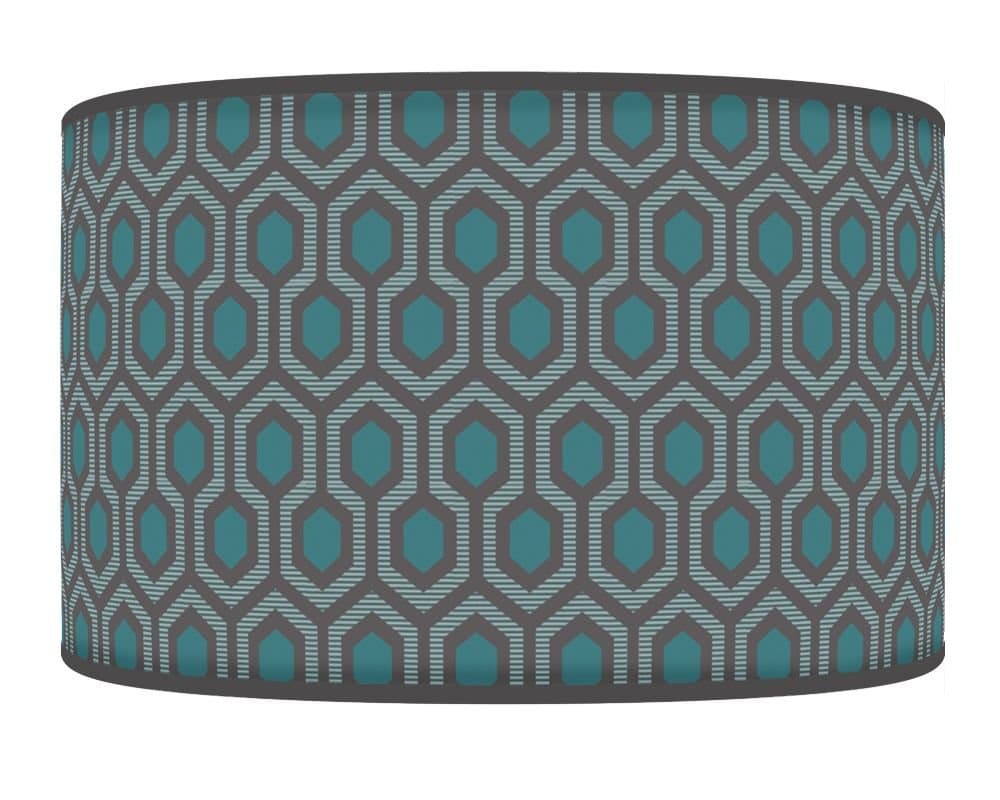 30cm - 12" Handmade Hexagon Geometric Teal Blue Grey Giclee Style Printed Fabric Lamp Drum Lampshade or Ceiling Pendant Light Shade 803