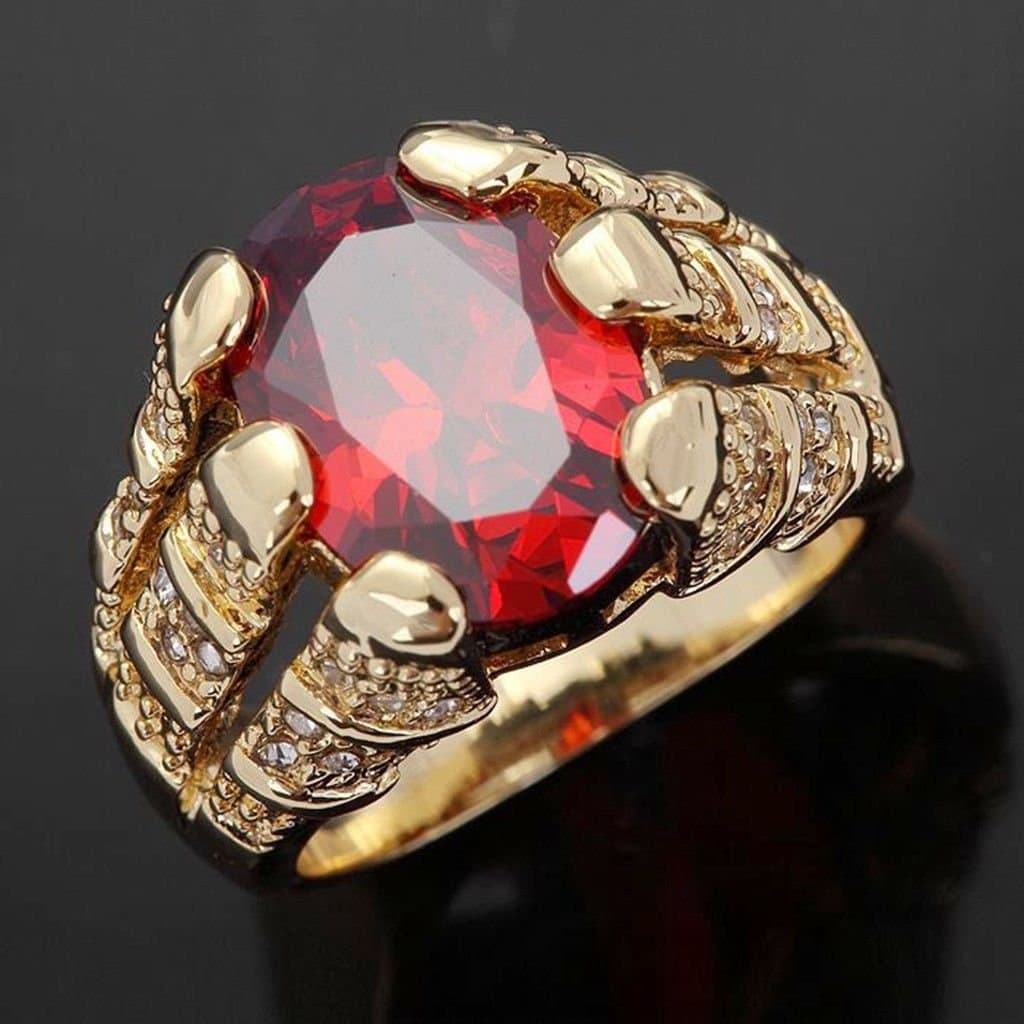 Wassana Luxury Size 8-11 Red Garnet 18K Yellow Gold Filled Man's Engagement Rings Gift (11)