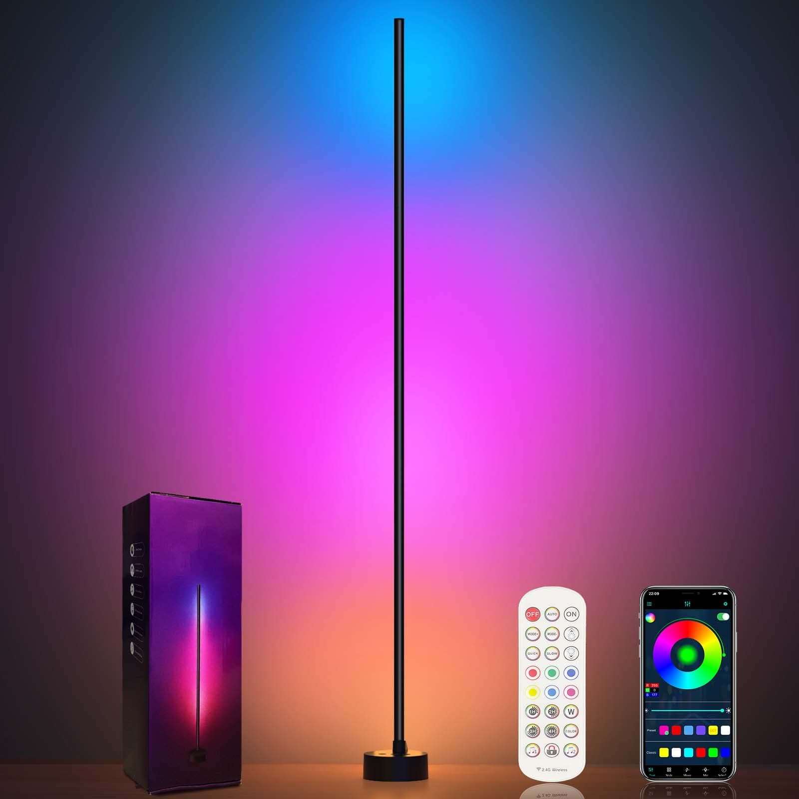 Plastic Corner Floor Lamp - Smart RGB LED Corner Lamp with App and Remote Control,16 Million Colours & 68+ Scene,Music Sync,Timer Setting, Black
