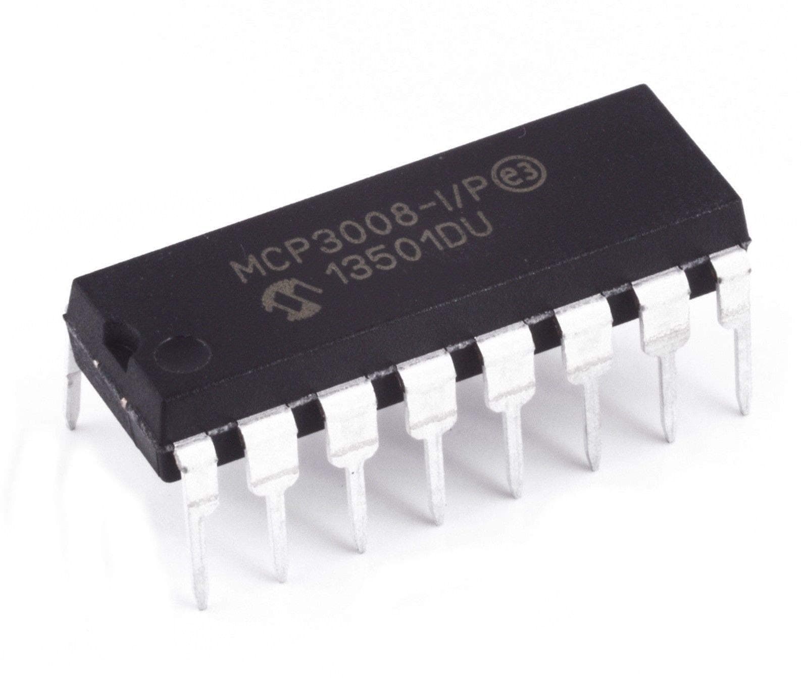 Microchip MCP3008-I/P MCP3008 8-Channel 10-Bit A/D Converters SPI Breadboard-Friendly IC (Pack of 1)