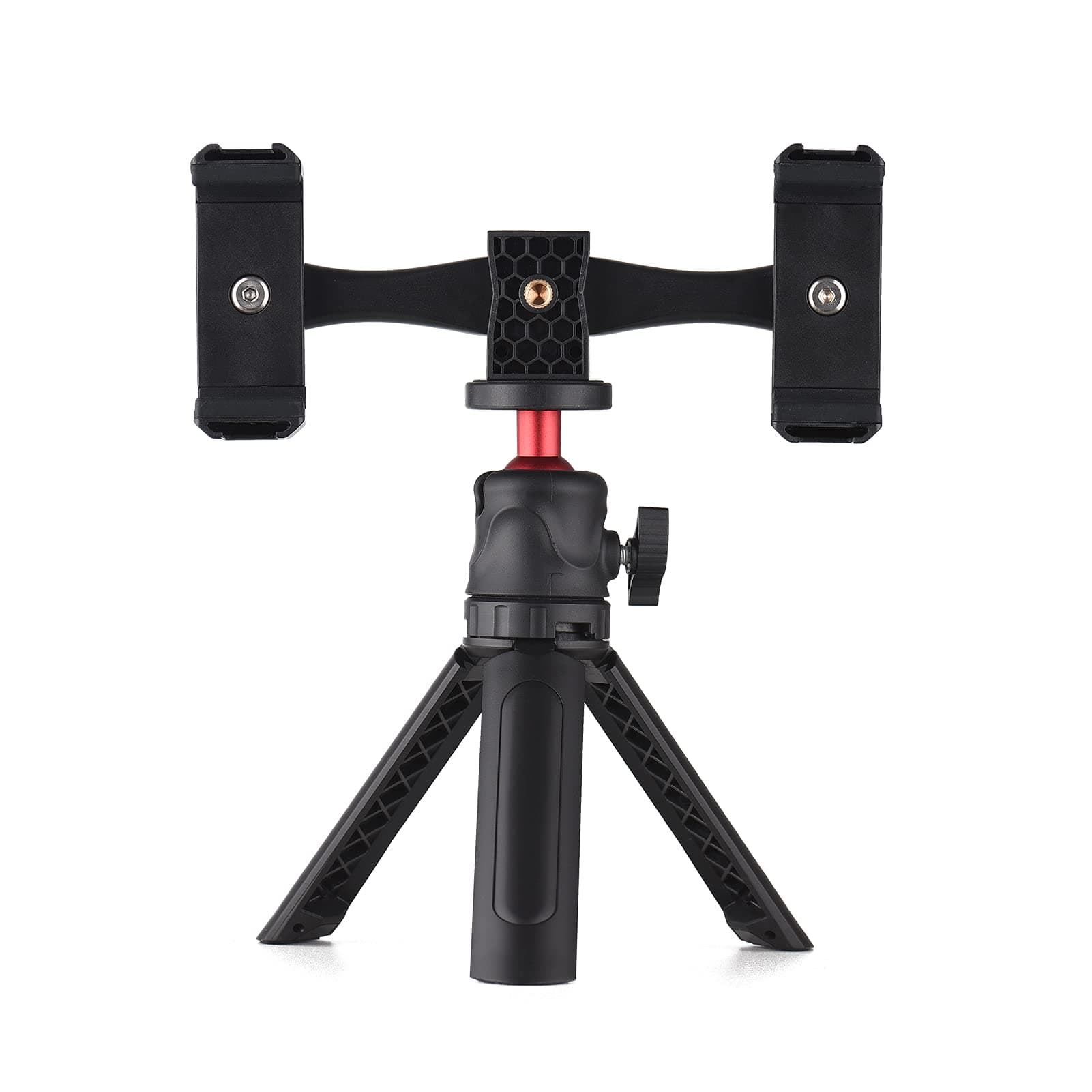 Multifunctional Smartphone Video Kit Including Universal Phone Tripod Mount with Dual Phone Holders 4 Cold Shoe Mounts + Desktop Tripod for Vlog Live Streaming Oline Video Teaching Meeting