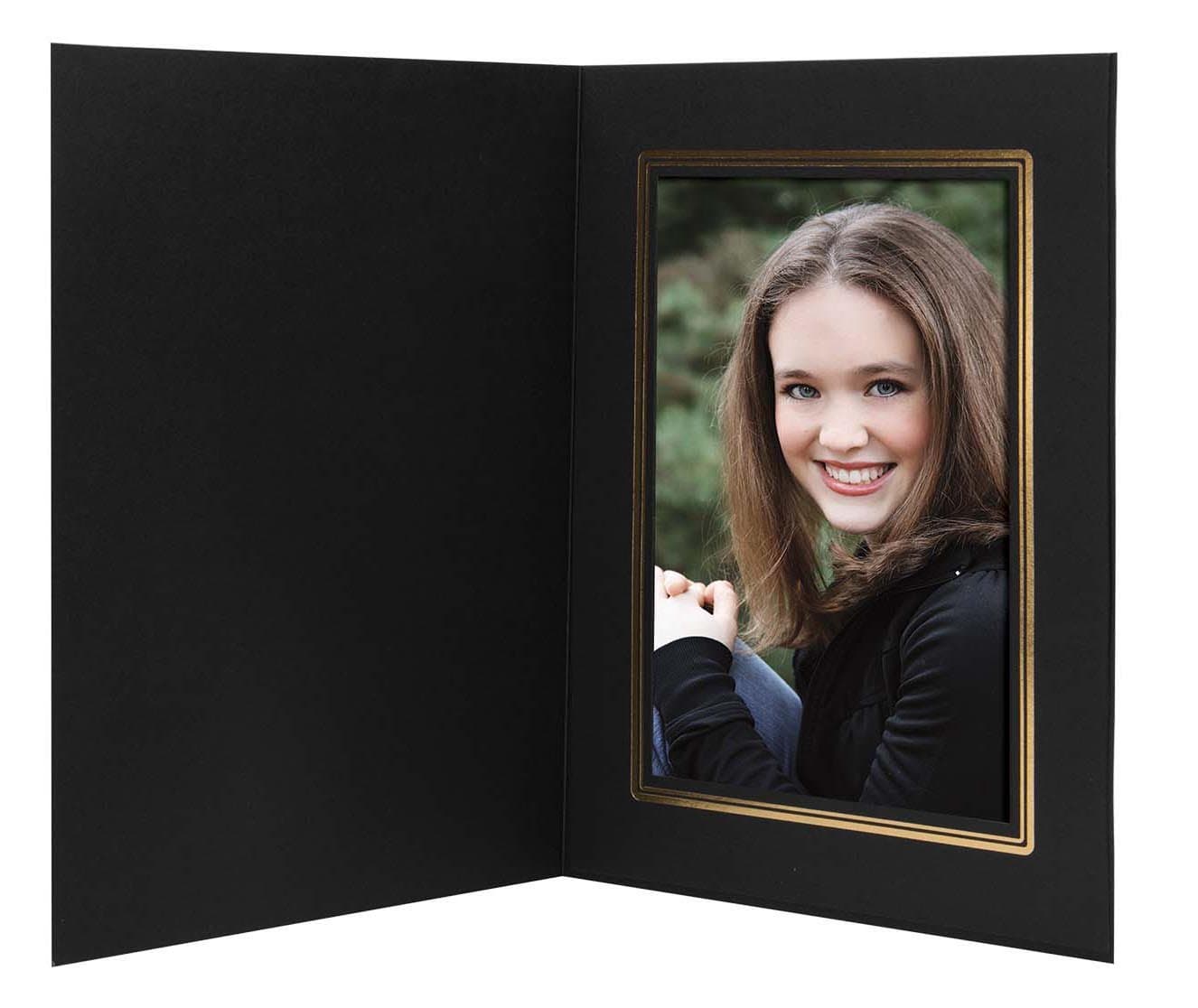 Neil Enterprises Inc. 4" x 6" Black and Gold Cardboard Photo Folders - Pack of 100