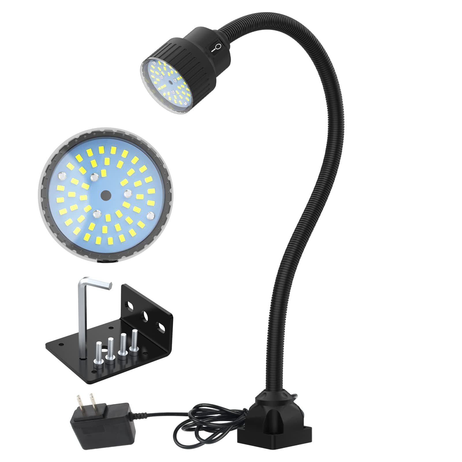 YouTeMei Machine Light,Work Light IP65 Water Proof Flexible Gooseneck Lamp for Lathe Milling Drill Press Industrial Lighting Reading,with Four Screws for Fixing