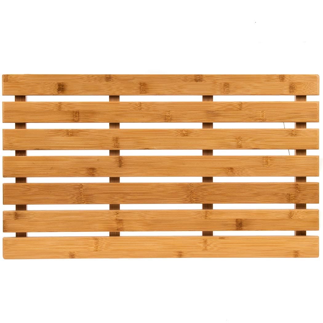 Large Bamboo Wooden Bath Mat For Bathroom, Outdoor Shower & Spa, 60 x 35cm Multipurpose Bamboo Duck Board Shower Mat with Anti Slip Rubber Feet For Indoors & Outdoors