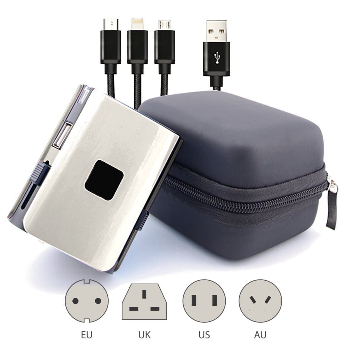 Worldwide Travel Adapter Universal Travel Plug International All in One Socket Adaptor UK EU US AUS Over 150 Countries USB Port FREE Travel Case, Extra Fuse and 3 in 1 USB Cable Included