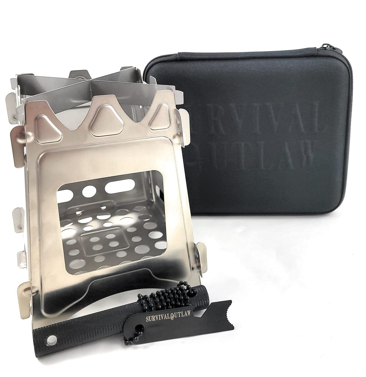 – Wood Burning Camp Stove –Uses Twigs, Sticks, and Pellets – 304 Stainless Steel - Portable & Compact – Perfect For Emergency Bushcraft or Backpacking - Free Outlaw Striker Firestarter