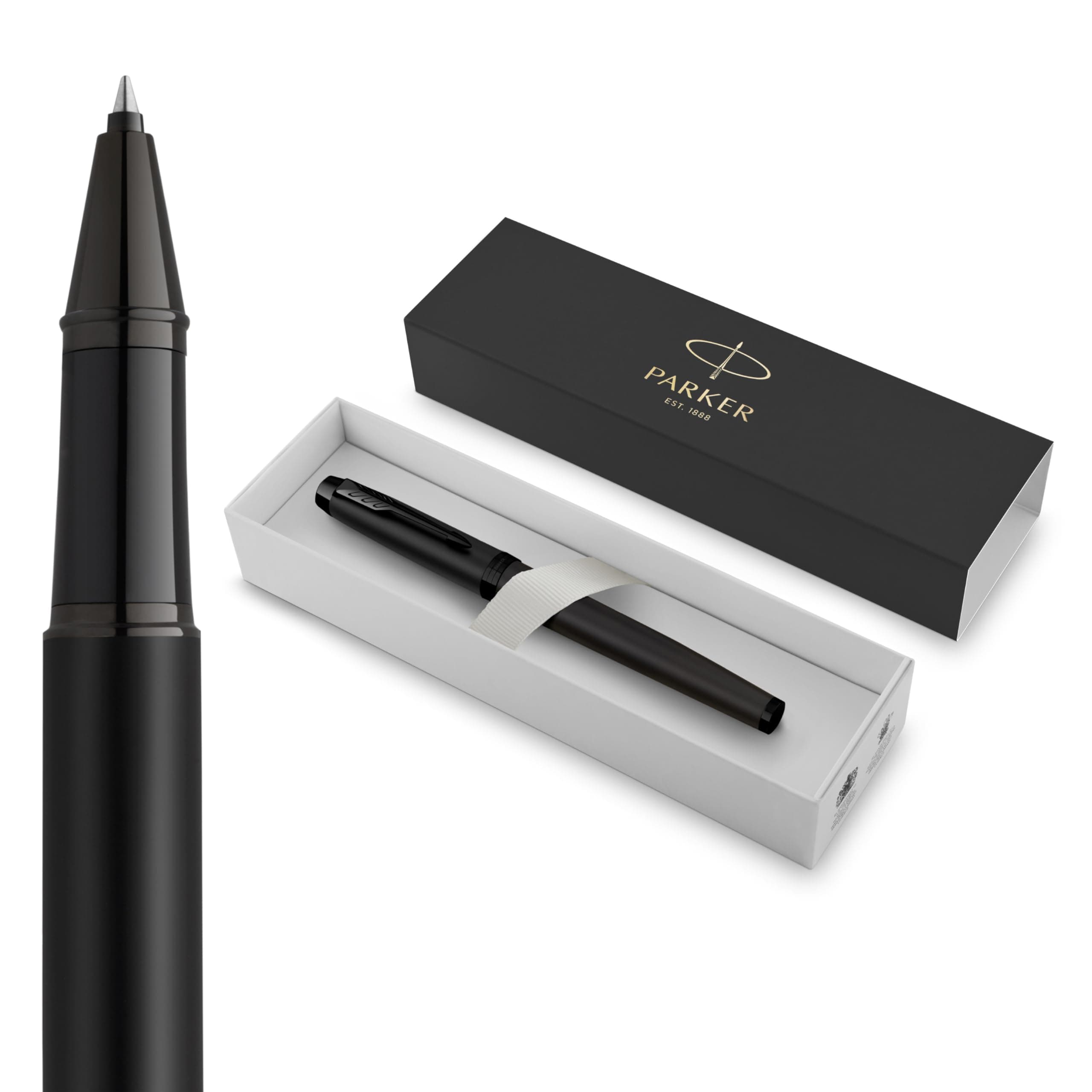 PARKER Rollerball Pen | Matte Black + Black Trim | Fine Point Black Ink Refill | Gift Box