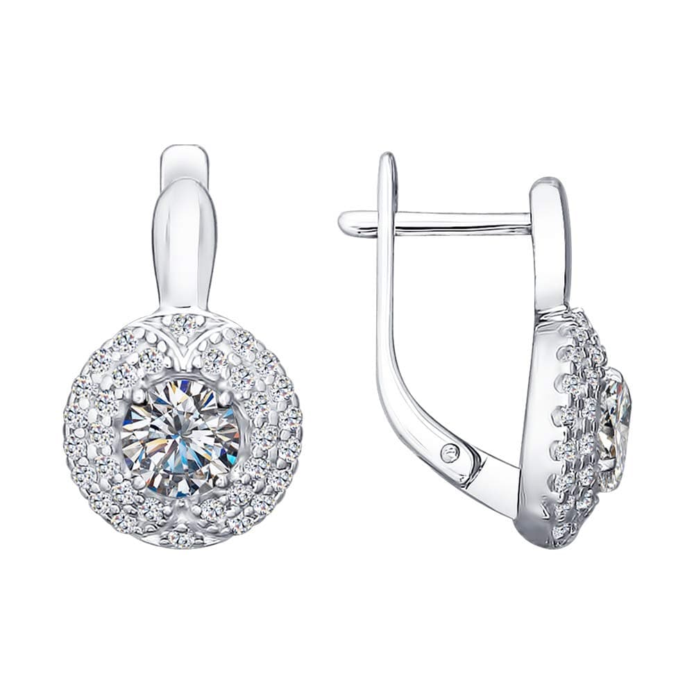 Paradis LoveSokolov Sterling Silver .925 Round Halo Earrings w/Cubic Zirconia Crystals (Halo-Center-Stone)