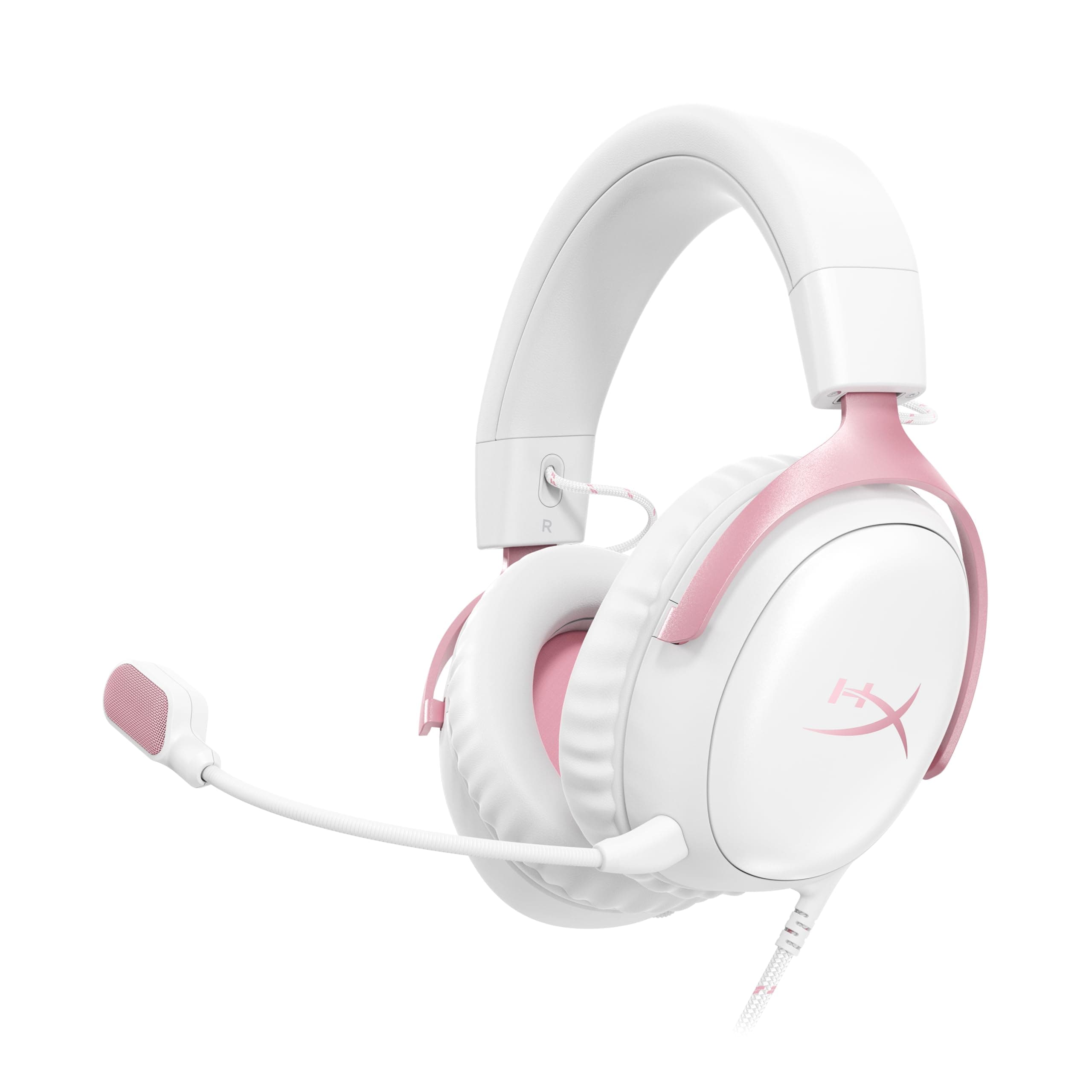 HyperX Cloud III Headphones - Wired PC PS5 Xbox Series X|S, Memory Foam, Ultra-Clear 10mm Mic, USB-C, USB-A, 3.5mm, White/Pink