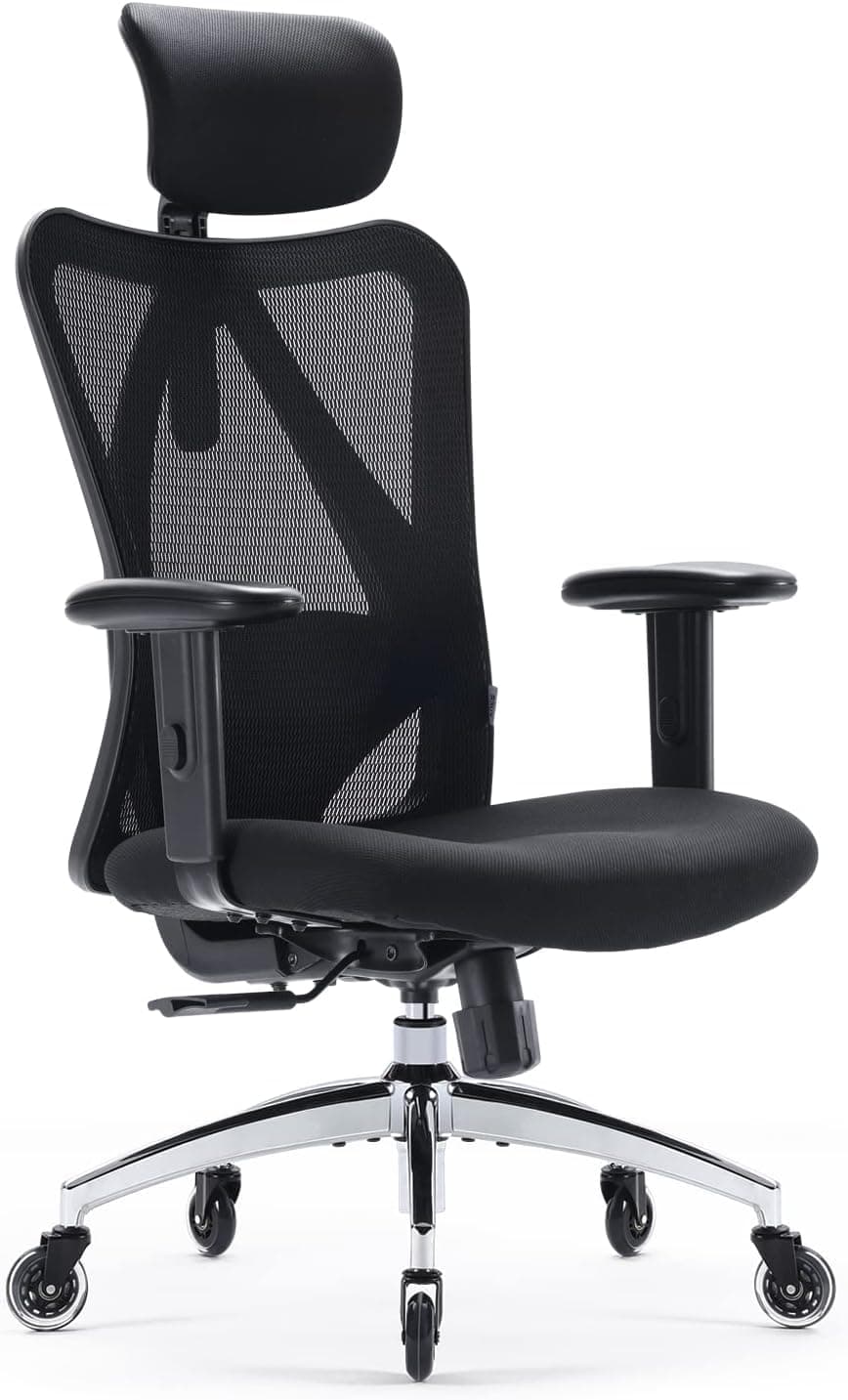 SIHOO M18 Office Chair Ergonomic Desk Chair, Breathable Mesh Design High Back Computer Chair, Adjustable Headrest and Lumbar Support, Upgraded to Rollerblade Wheels (Black)