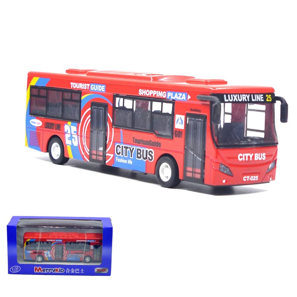Ailejia City Bus Alloy Die Cast Pull Back Vehicles Mini Model Car Toys Lights and Music (Red)
