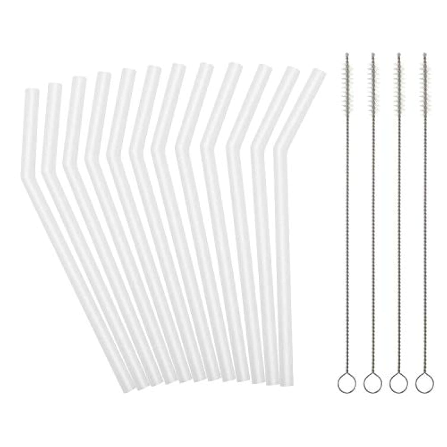 Reusable Clear Silicone Straws for Toddlers & Kids - 12 pcs Flexible Short Drink 6.6" Straws for 6-10 oz Yeti/Rtic/Ozark Tumblers & 4 Cleaning Brushes - BPA free, no Rubber Tast