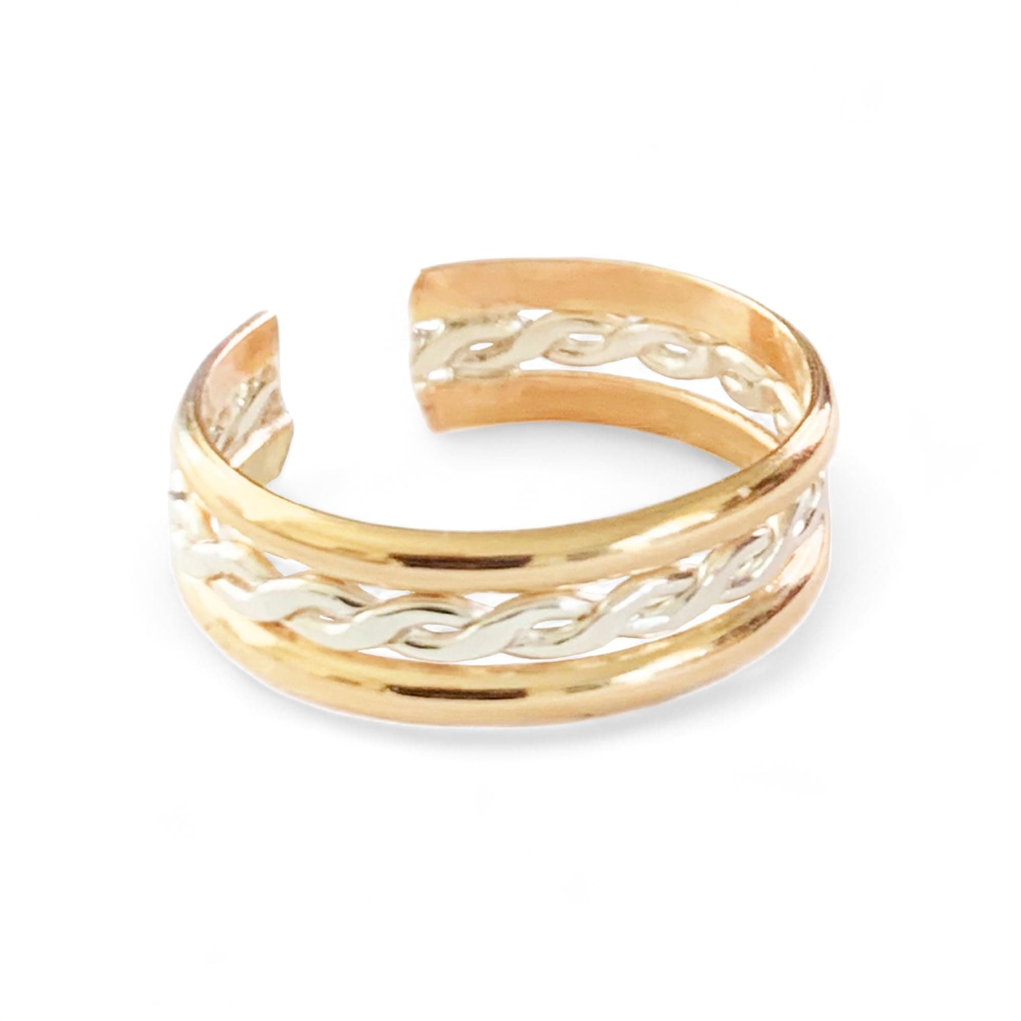TOE RINGS & THINGSBraid Stack 14K Gold Fill Sterling Silver | Unisex Adjustable for Men or Women | One Size Fits All | Two-Tone Mixed Metal