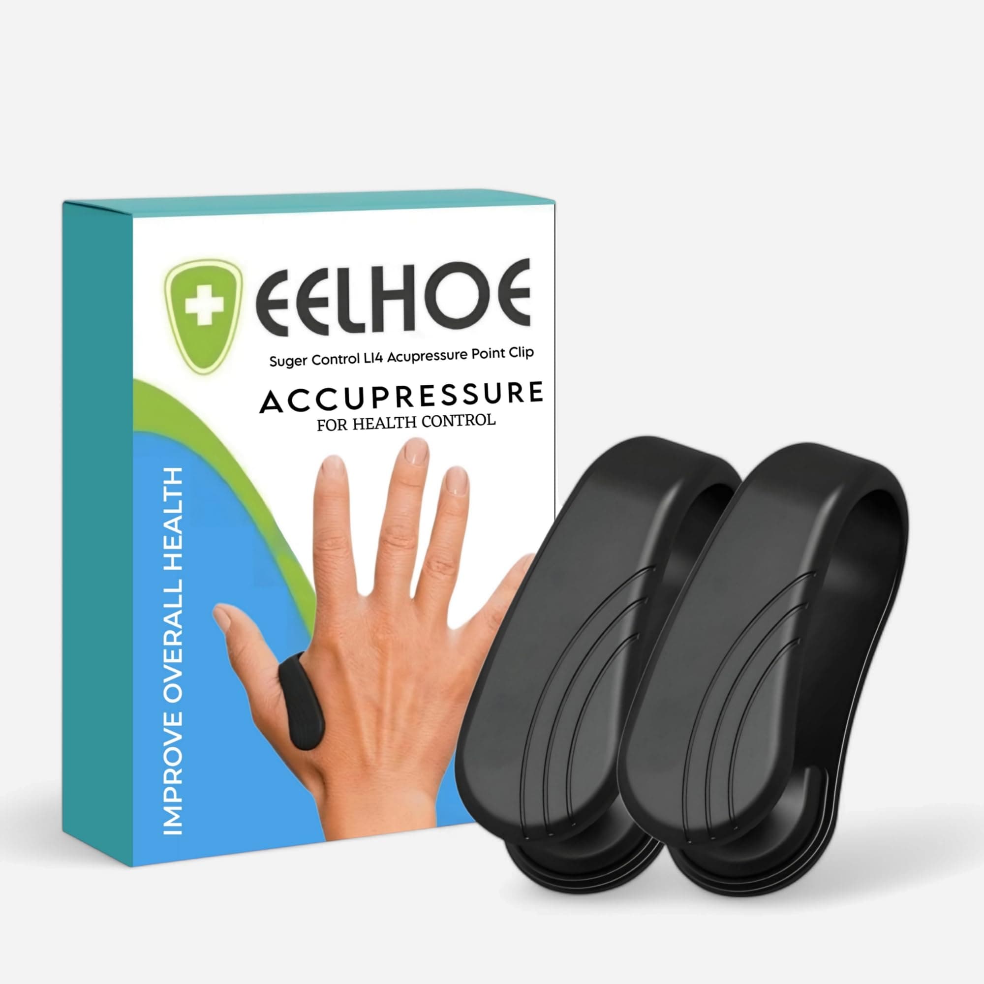 Pack of 2 Sugar Control Acupressure Clip for Diabetics Sugar Control LI4 Acupressure Point Clip Handheld Massager Headache Relief Products Migraine &Tension Relief, Black