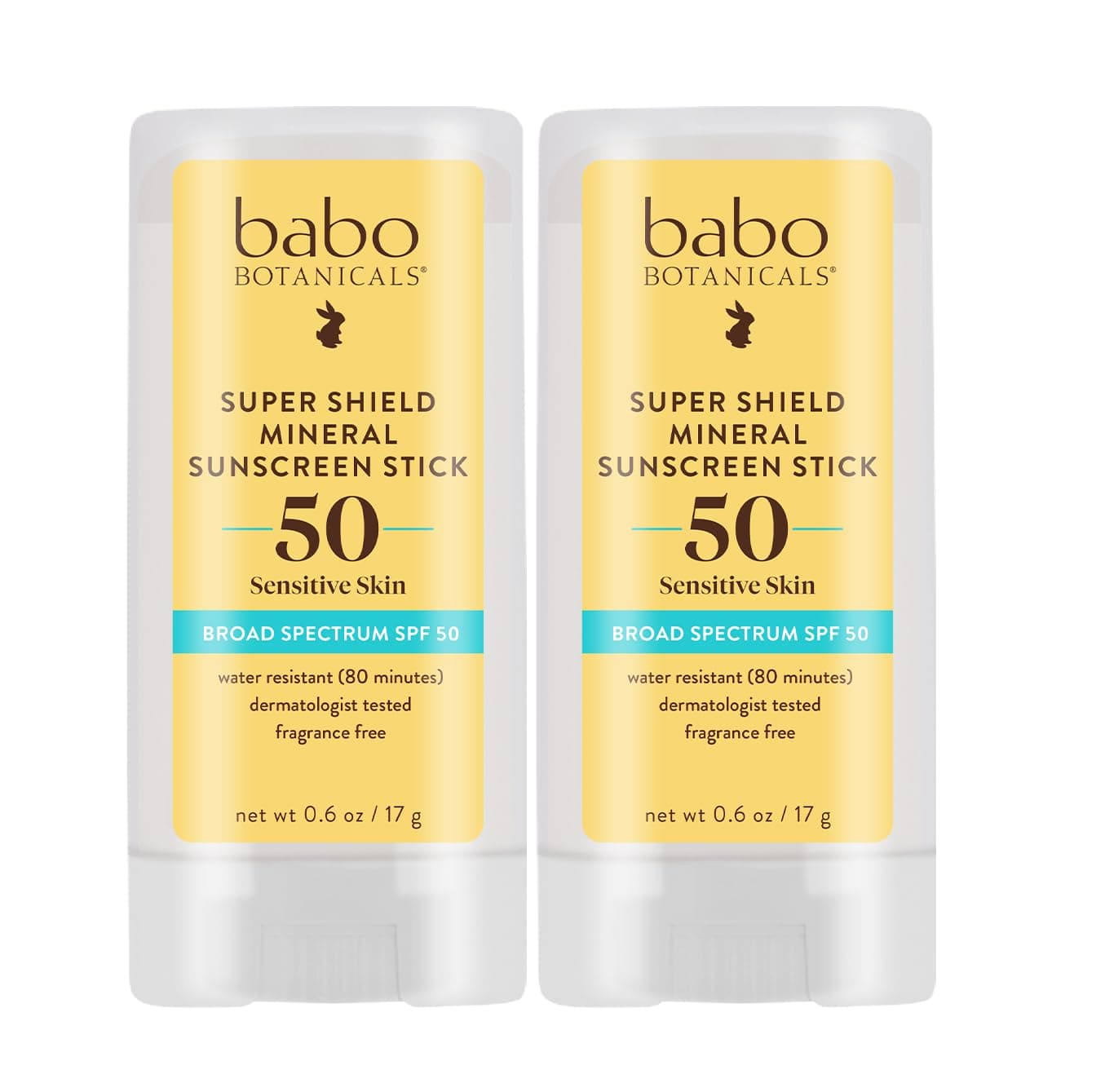 Super Shield SPF 50 Stick Sunscreen - 70% Organic Ingredients - Natural Zinc Oxide - For all ages - NSF & MADE SAFE Certified - EWG Verified - Water Resistant - Fragrance-Free - 2-Pack