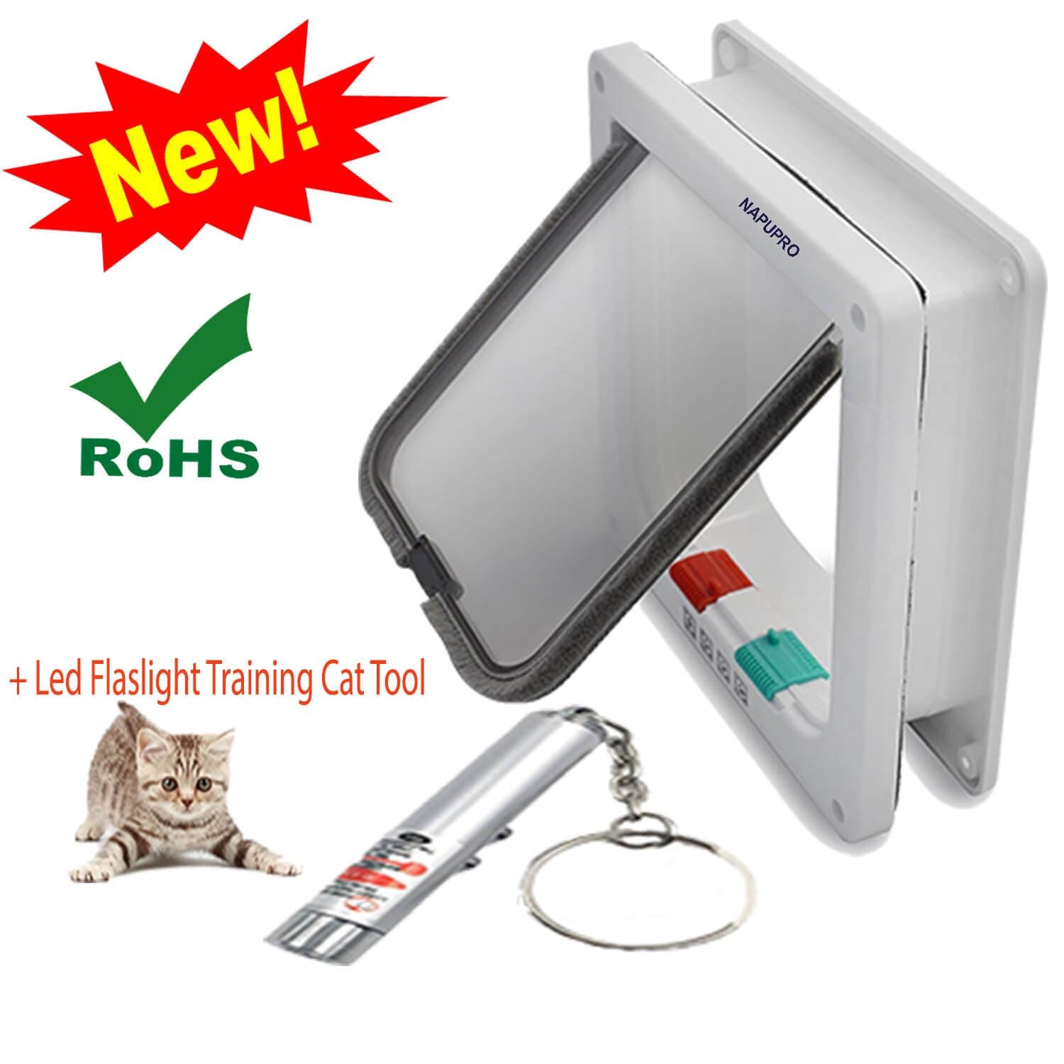 Large Cat Door | Small Dog Door | cat Flap for Windows | 4 Ways Locking (Size 9.2 x 2.2 x 10 inch) | Telescopic Frame | Weatherproof | Easy Installing | for Interior and Exterior Door