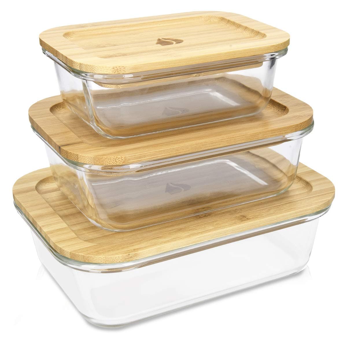 NavarisGlass Food Containers (Set of 3) - Kitchen Storage Container Set with Bamboo Lids - Safe for Microwave, Dishwasher, Oven, Freezer