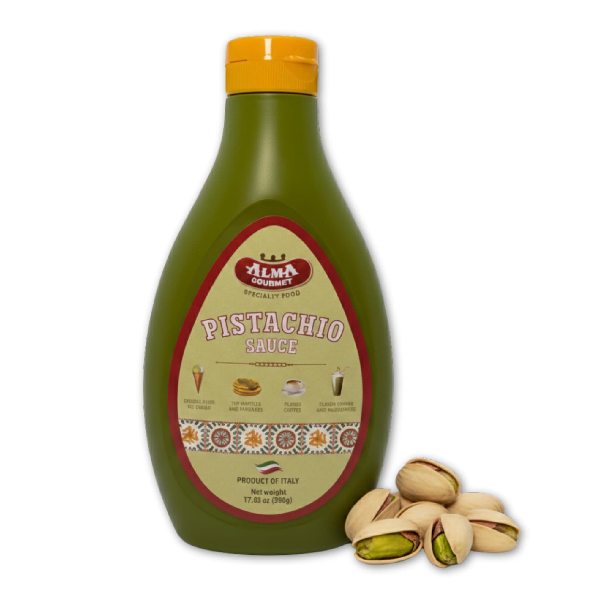 - Sicilian Pistachio Sauce 17.6oz (500g) – Italian Pistachio Cream Dessert & Coffee Drizzle Topping for Ice Cream, Gelato, Waffles, Pancakes, Crepes, Cakes & Lattes | Made in Italy