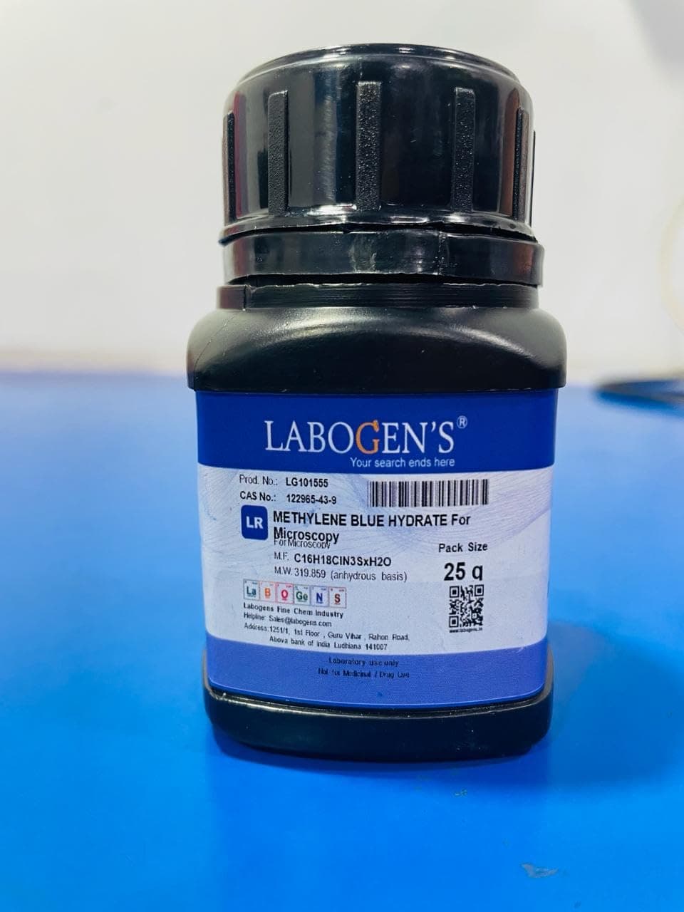 Labogens Methylene Blue M.S. 25Gm (C.I. NO. 52015) Dye Content : Min. C16H18ClN3S·xH2O M.W 319.85
