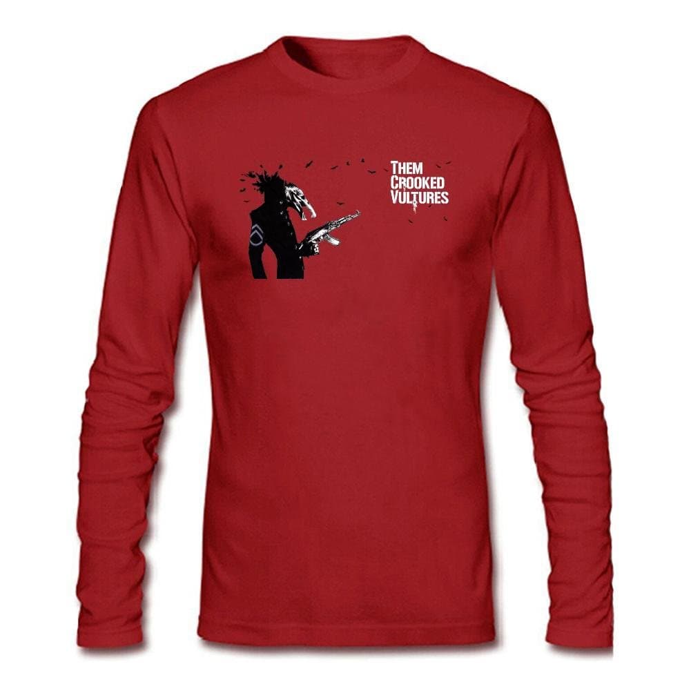 SWWM Men's Them Crooked Vultures Art O Neck Long Sleeve T Shirt Red
