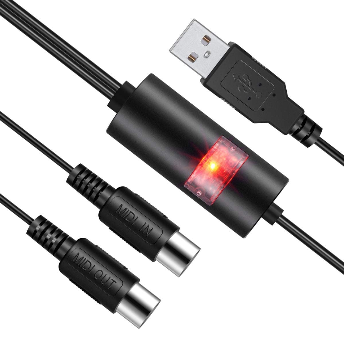 in-Out MIDI to USB Cable, 5-PIN DIN MIDI Cable Convert Piano Keyboard Instruments with Laptop PC MAC, No Need Drivers for Home Music Studio ¨C 6.5Ft, Black