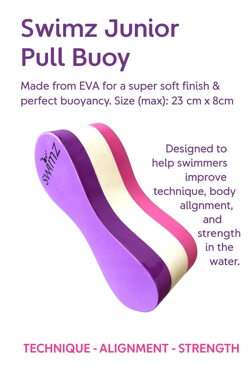 Swimz Junior Club Swimming Pull Buoy - Purple/White/Pink - Technique & Body Alignment Training Aid