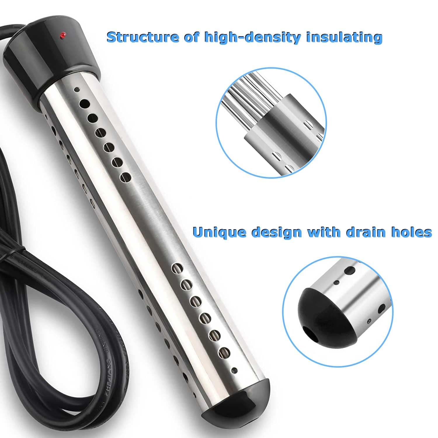 Immersion Water Heater, 2000W Portable Electric Instant Bucket Heater with Digital LCD Thermometer, Stainless Steel Guard Anti-scalding Submersible Water Heater for Bathtub Hot Tub Pool, UL Listed